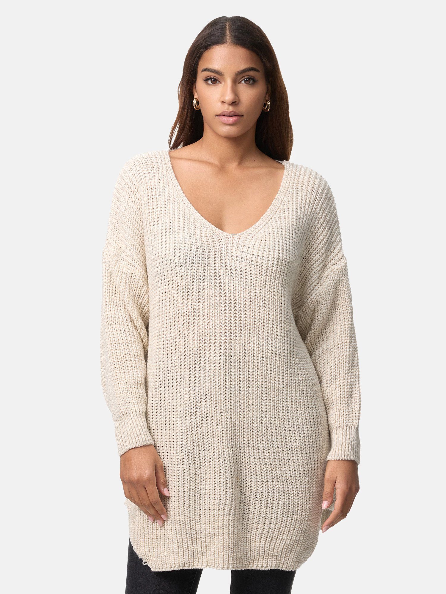 Runderkragen Elara Beige Strickpullover Strickpullover Damen (1-tlg) Elara