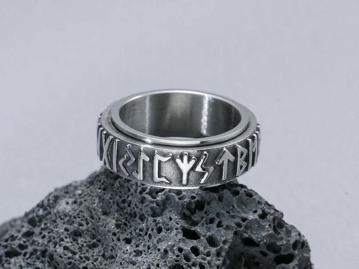 Eyecatcher Fingerring Anti Stress Ring Runen Zeichen drehbar silber günstig online kaufen