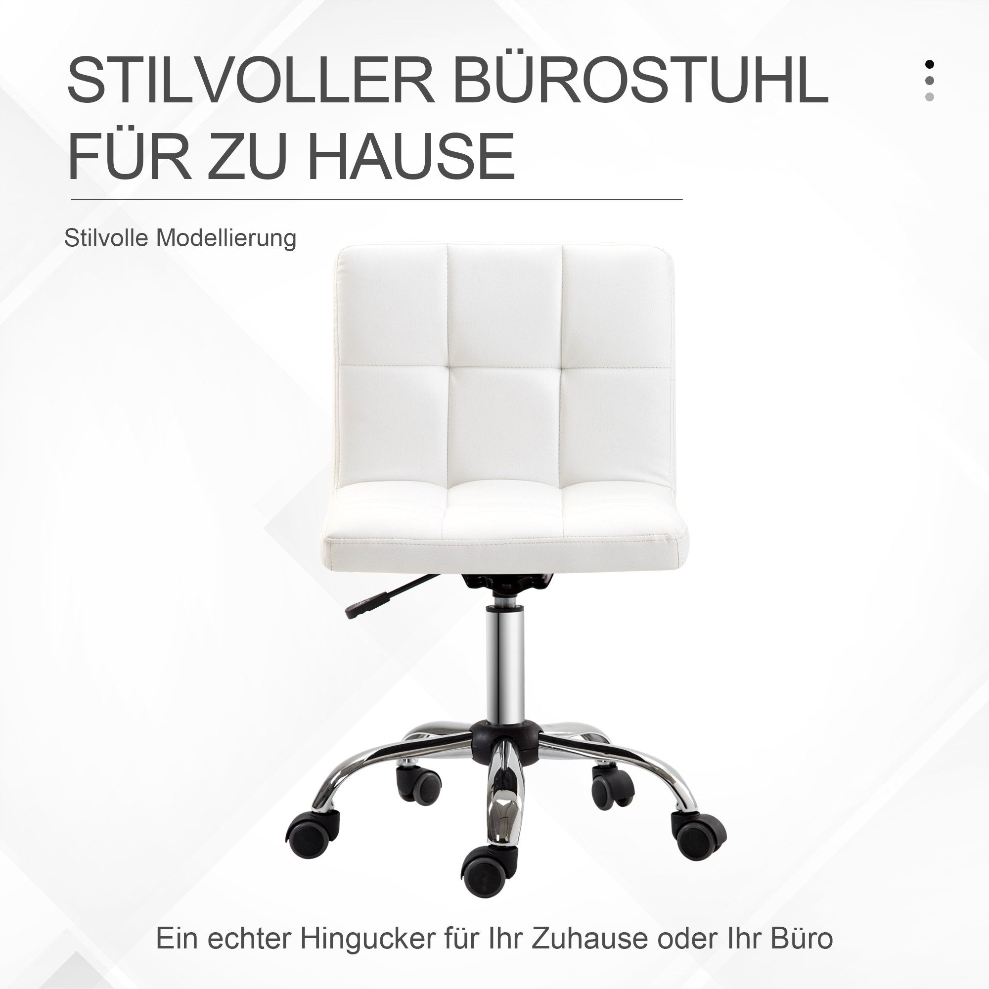 HOMCOM Bürostuhl Ergonomischer Höhenverstellbarer Drehstuhl (Schreibtischstuhl, 1 St), mit 5 Nylonrädern, für Büro, Arbeitszimmer, Weiß – Bild 5 von 5