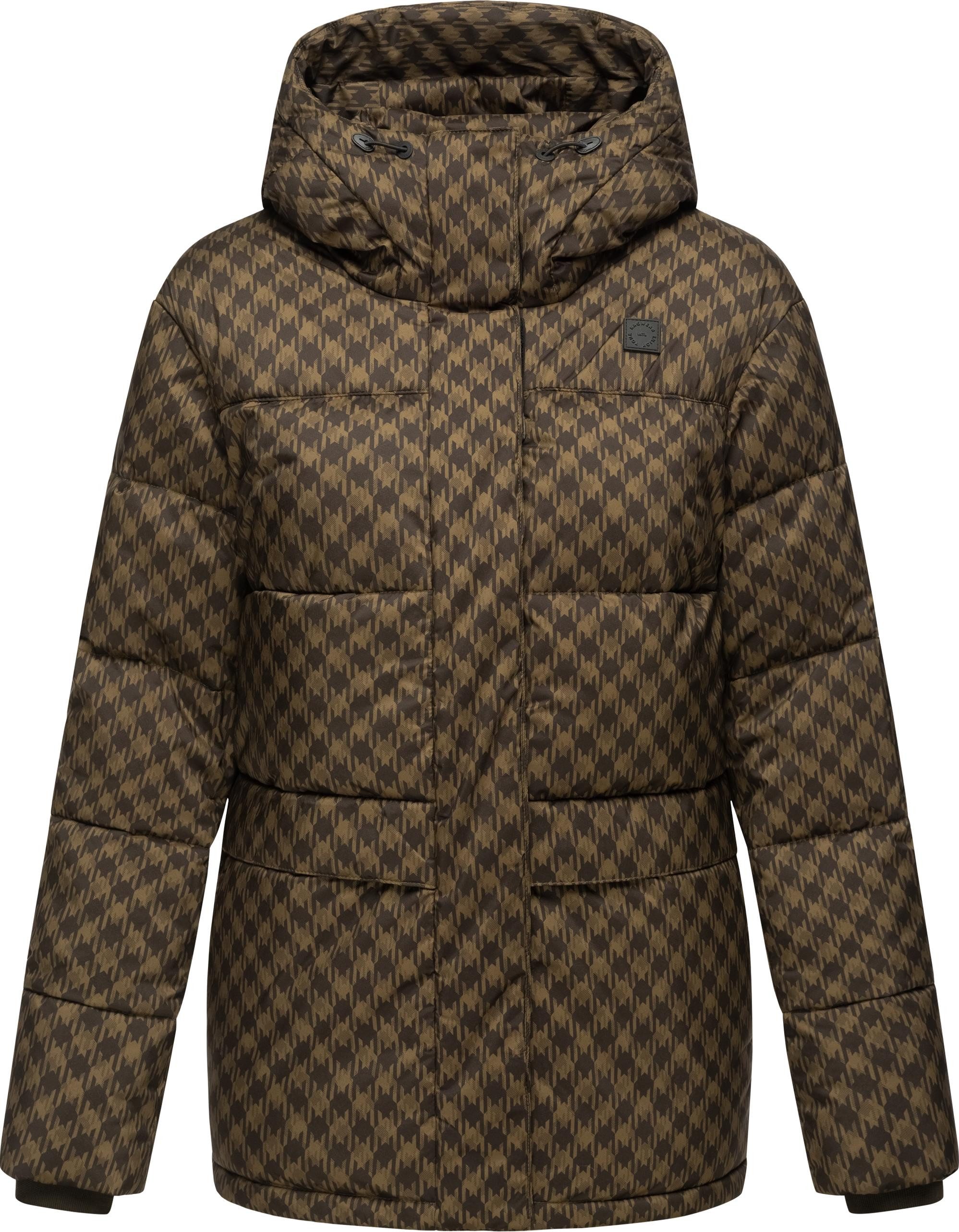 Ragwear Steppjacke Wikesh Print Wasserdichte Damen Winterjacke mit Hahnentritt-Muster