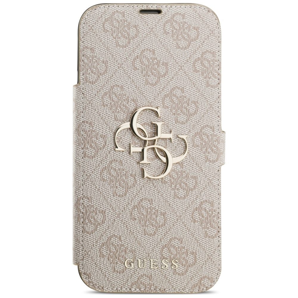 Guess Handyhülle Bookcase iPhone 17 Pro Max rosa Logo goldfarben aufstellbar 6,9 Zoll, Kantenschutz