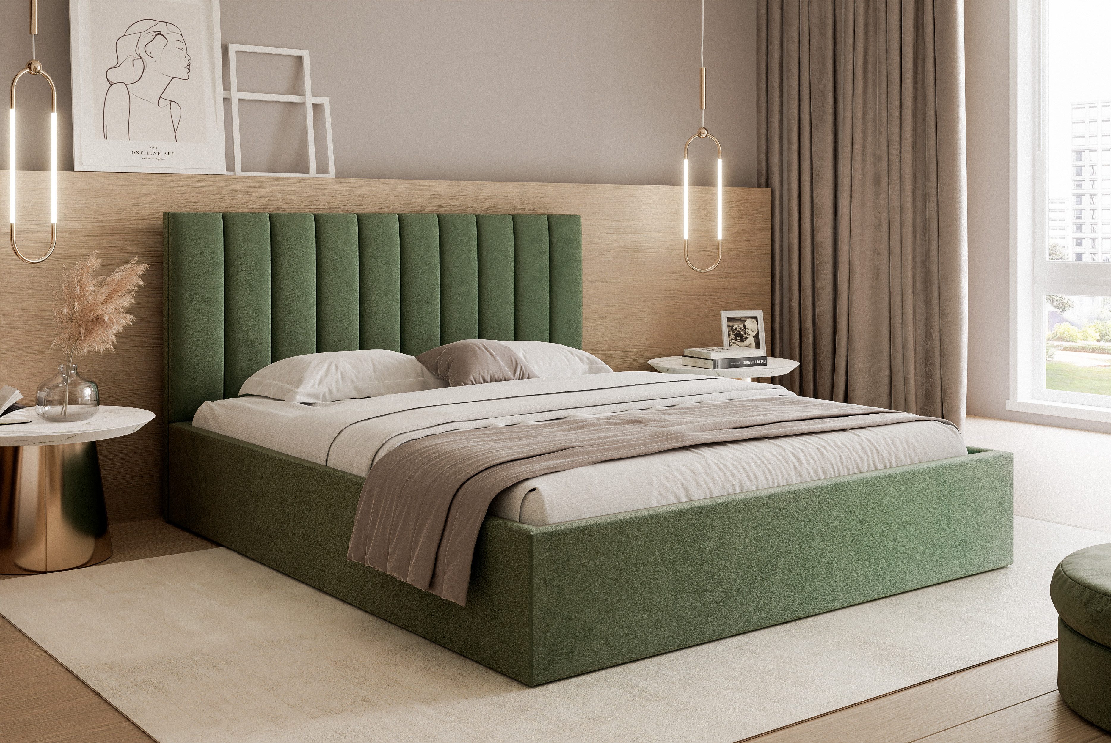 Goldstoff Polsterbett Modernes Bett mit Stauraum günstig online kaufen