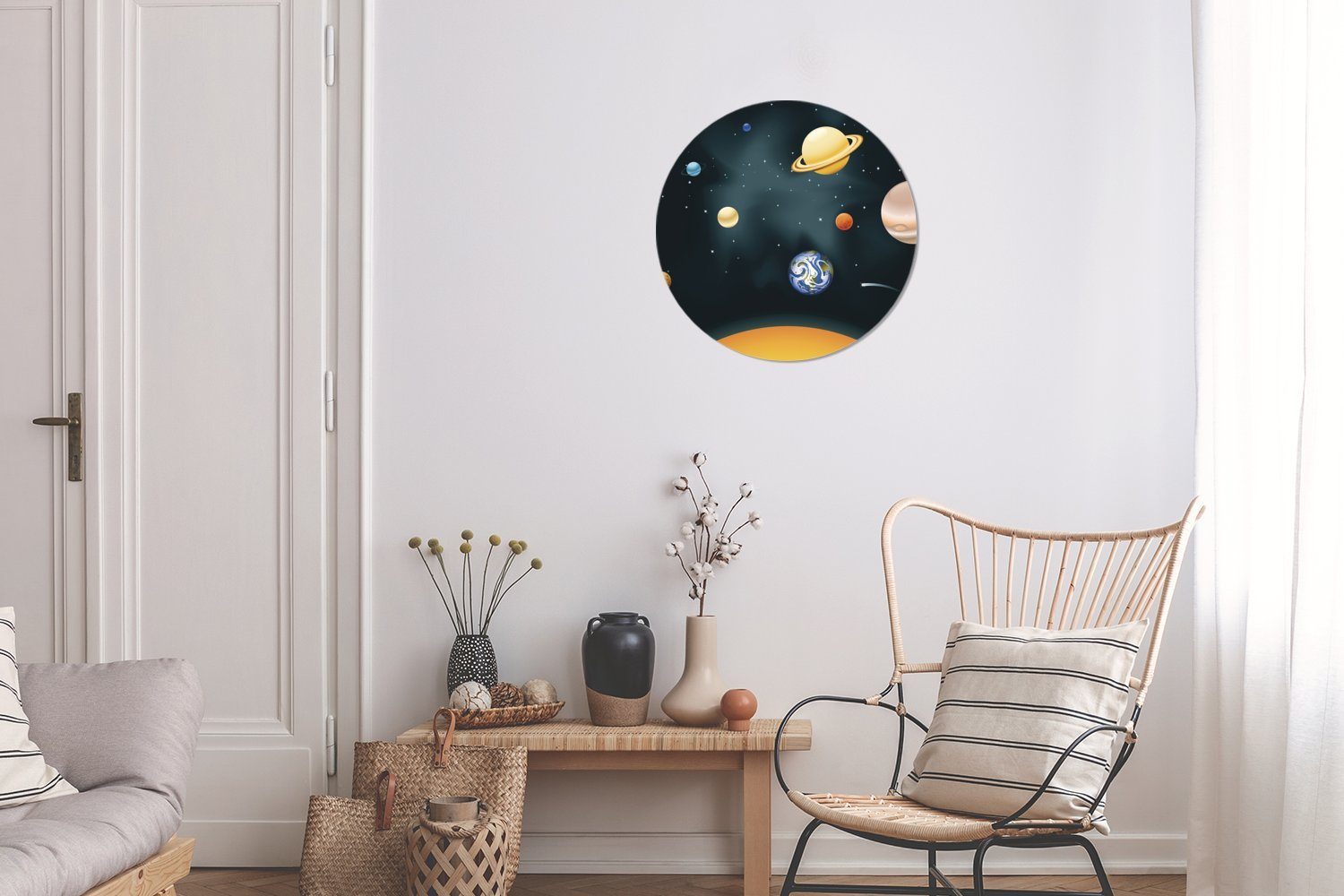 MuchoWow Wandsticker Eine Illustration Tapetenaufkleber, mit (1 für Rund, Tapetenkreis Planeten des Kinderzimmer, unserem Sonnensystems Wohnzimmer St)