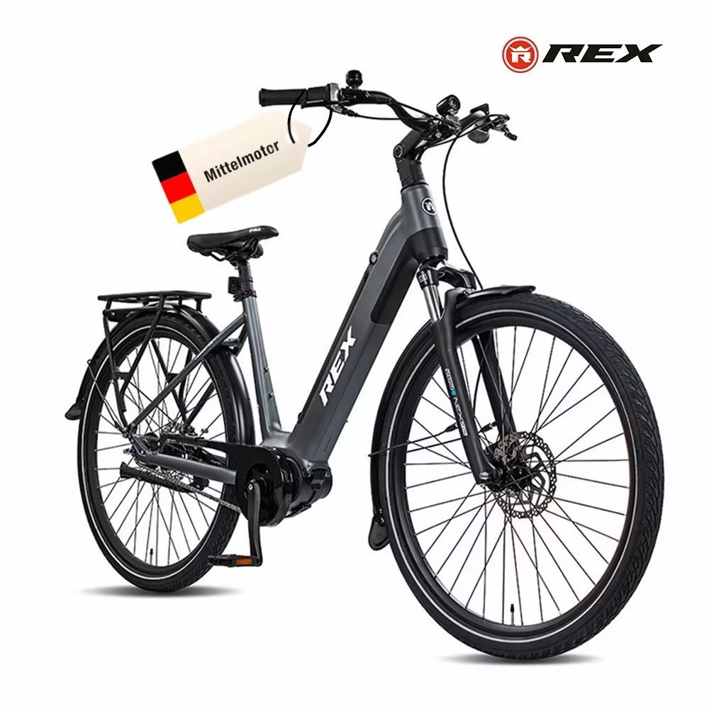 REX E-Bike Cityrad REX Commuter+ E-Bike Tiefeinsteiger 28 Zoll, Pedelec Damen & Herren, 7 Gang Nexus 7 Gang Schaltwerk, Mittelmotor, 468 Wh, ebike max. 120km Reichweite, Suntour Federgabel, Scheibenbremsen