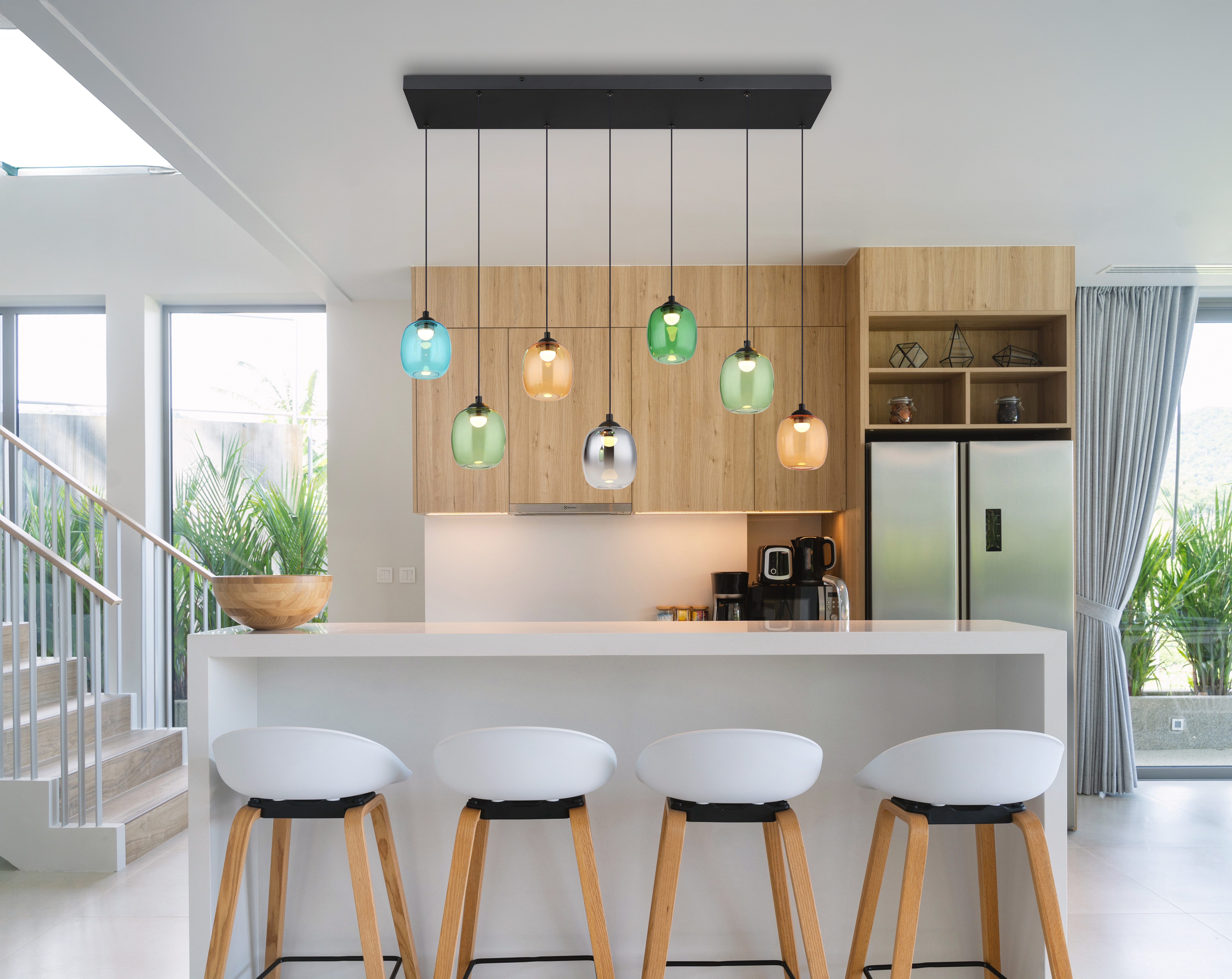 NOWA LED-Hängeleuchte MINARA, Memoryfunktion, LED fest integriert, Warmweiß, Gläser, Hängelampe, Wohnzimmer, Esstisch