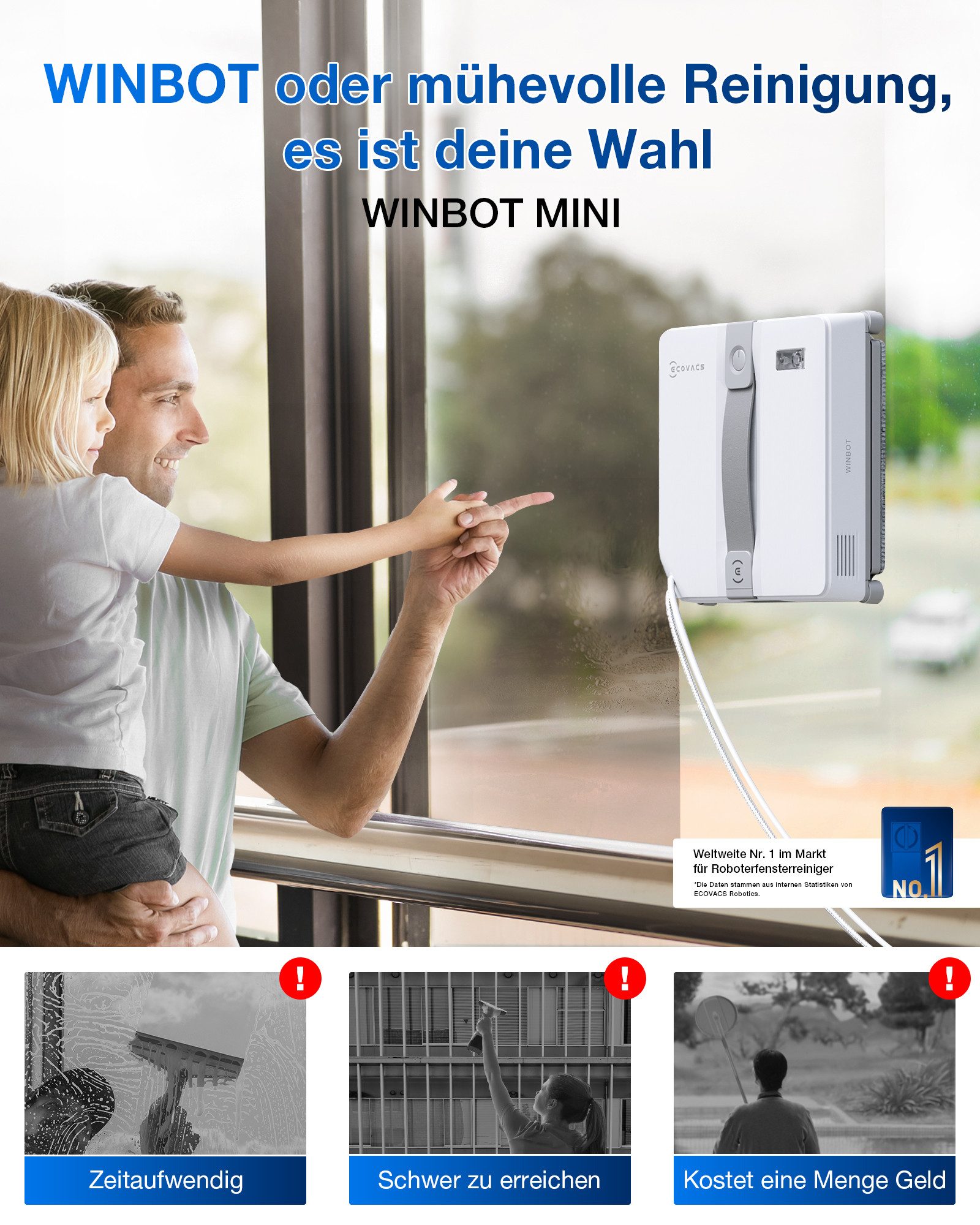 ECOVACS Multi-Sauger Winbot Mini EU, 3 Reinigungsmodi für verschiedene Verschmutzungen