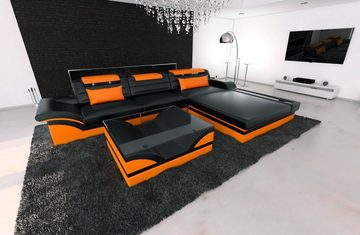 Sofa Dreams Ecksofa Leder Sofa Ledercouch Parma L Form Ledersofa, Couch, mit LED, wahlweise mit Bettfunktion als Schlafsofa, Designersofa