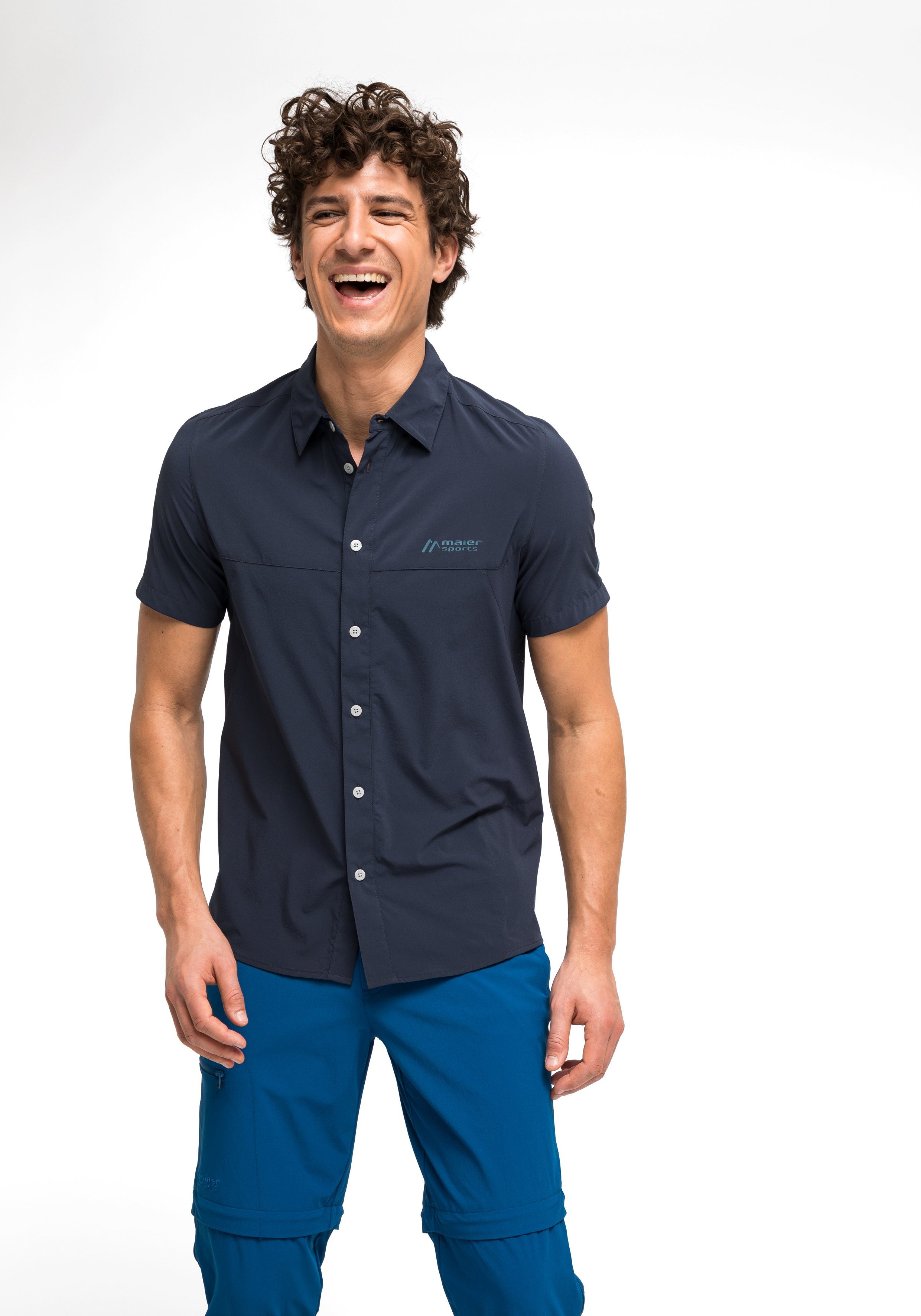 Maier MS/S Funktionshemd Sports Sonnenkragen Tec Sinnes mit Leichtes, Trekkinghemd elastisches dunkelblau