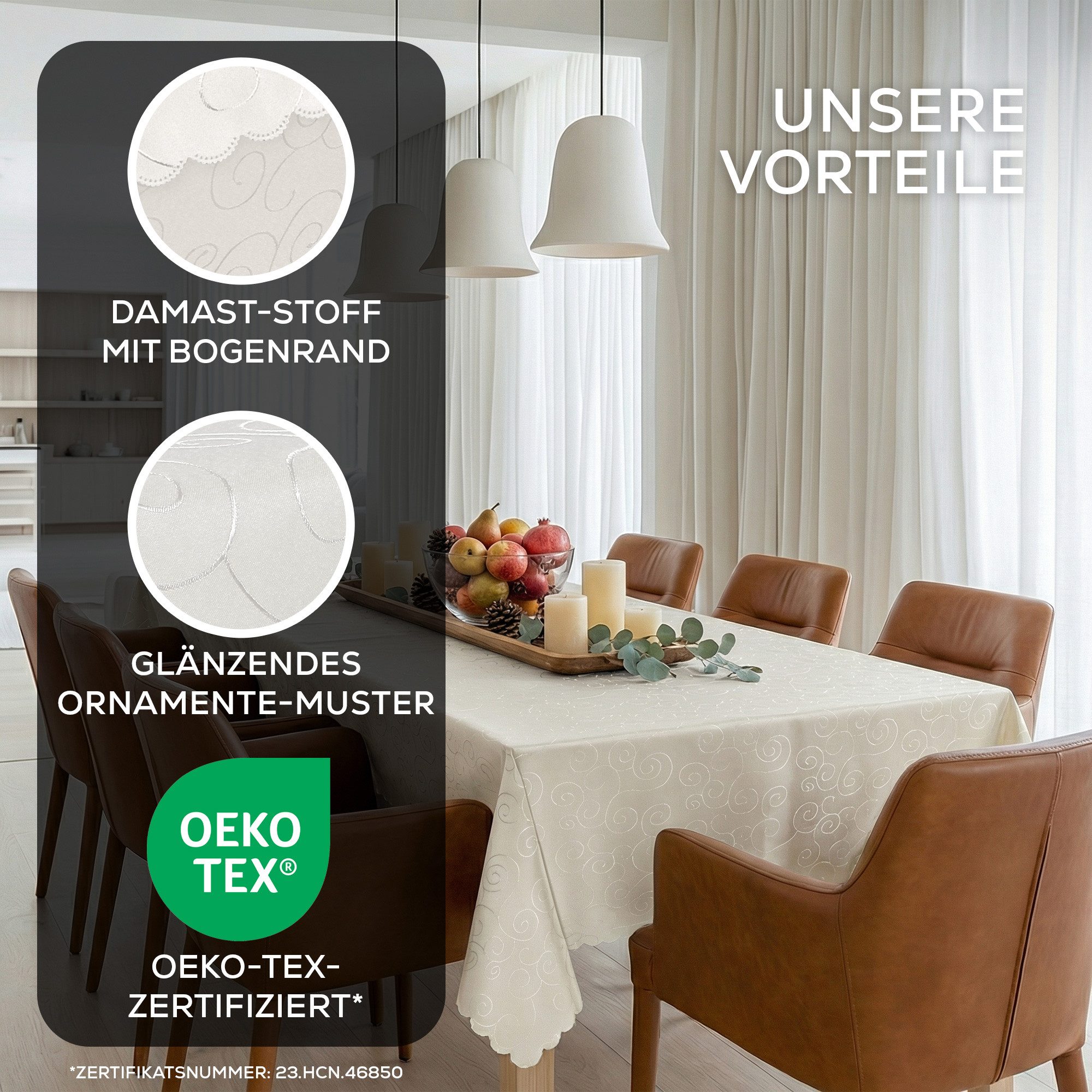 Beautex Tischdecke Damast Ornamente bügelfrei fleckenabweisend pflegeleichte Tischwäsche (1-tlg), Lotuseffekt, Formstabil, Strapazierfähig, Eleganter Glanz, Knitterarm
