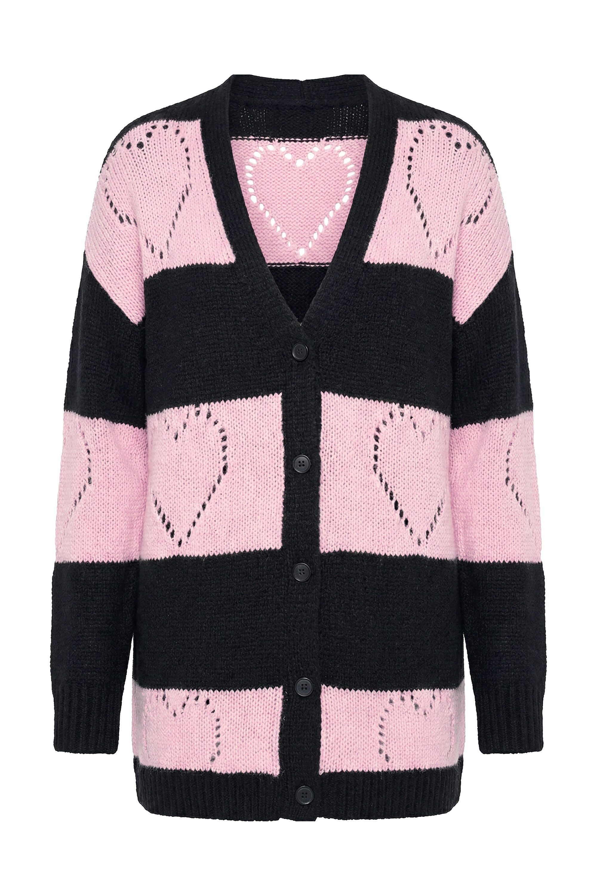 MIAMODA Strickjacke Strickjacke Regular Fit Blockstreifen Herz-Muster günstig online kaufen