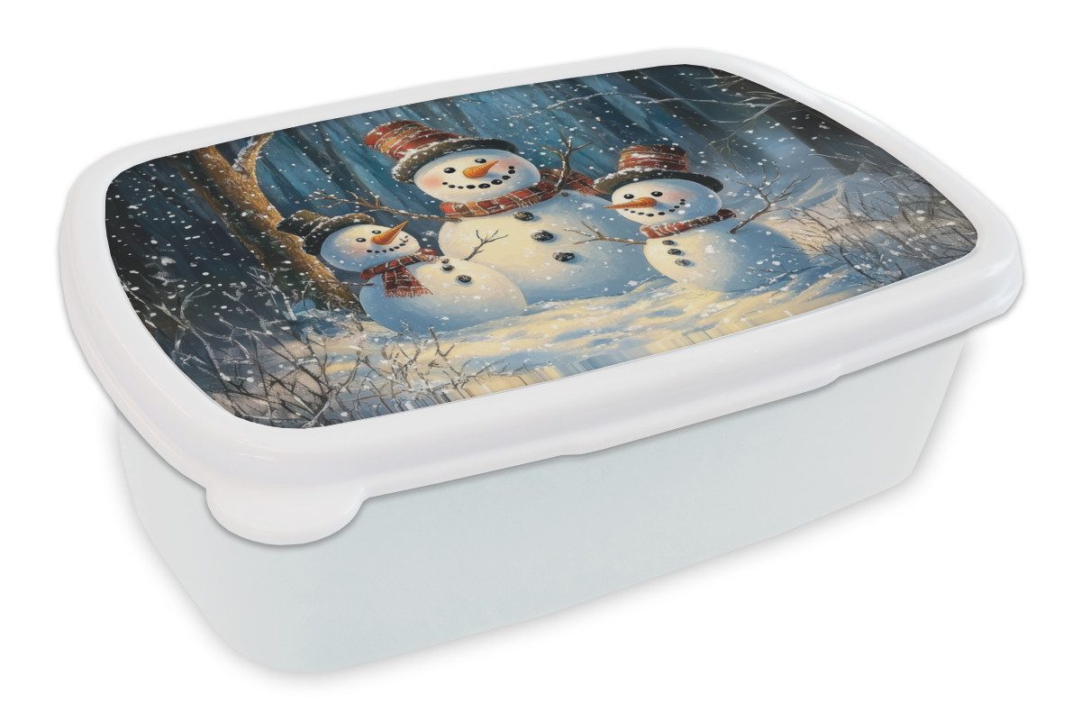 MuchoWow Lunchbox Schneemann - Schnee - Winter - Wald, Kunststoff, (2-tlg), Brotdose Schule oder Arbeit, Brotbox für Kinder und Erwachsene