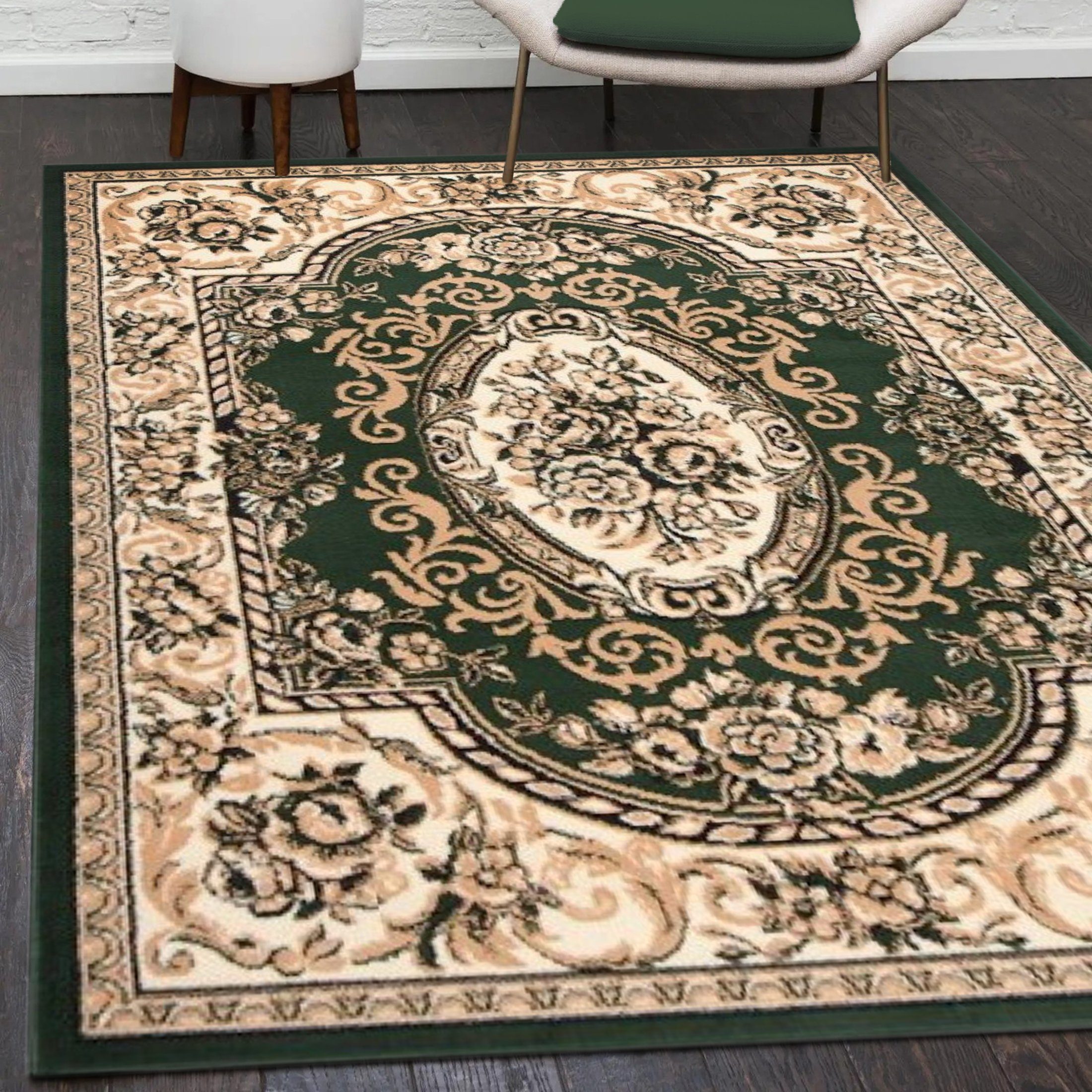 Orientteppich Orientalisch Vintage Teppich Kurzflor Wohnzimmerteppich Grün, Mazovia, 60 x 100 cm, Fußbodenheizung, Allergiker geeignet, Farbecht, Pflegeleicht