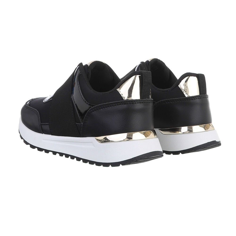 Ital-Design Damen Low-Top Freizeit Sneaker Flach Sneakers Low in Schwarz