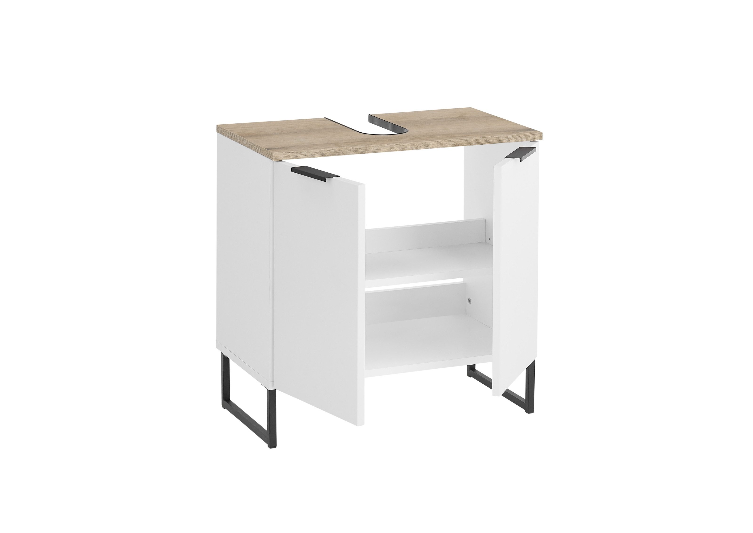 PREISBRECHER Waschbeckenunterschrank Denver 2 Türen, weiß matt / Evoke Eiche dekor - 60x60x35cm (BxHxT)