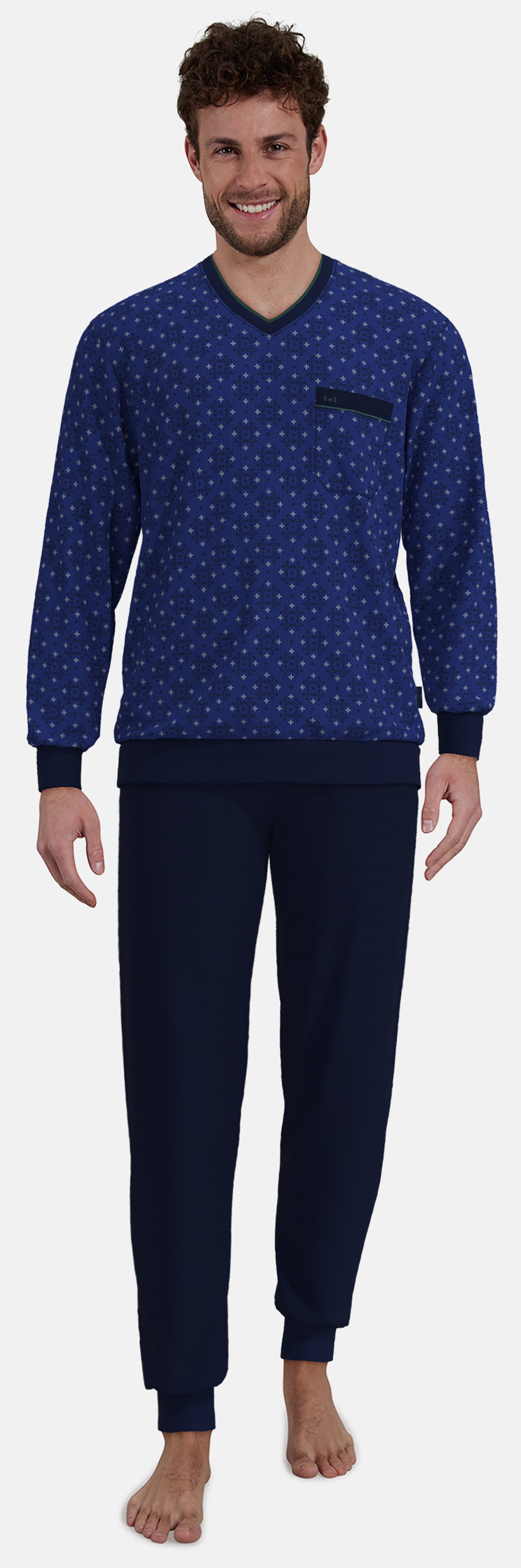 GÖTZBURG Schlafanzug Herren Pyjama mit Bündchen (2 tlg) Baumwolle