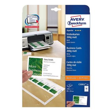 Avery Zweckform Visitenkarten C32011-25, weiß-matt, ohne Perforation, 200 g/m²