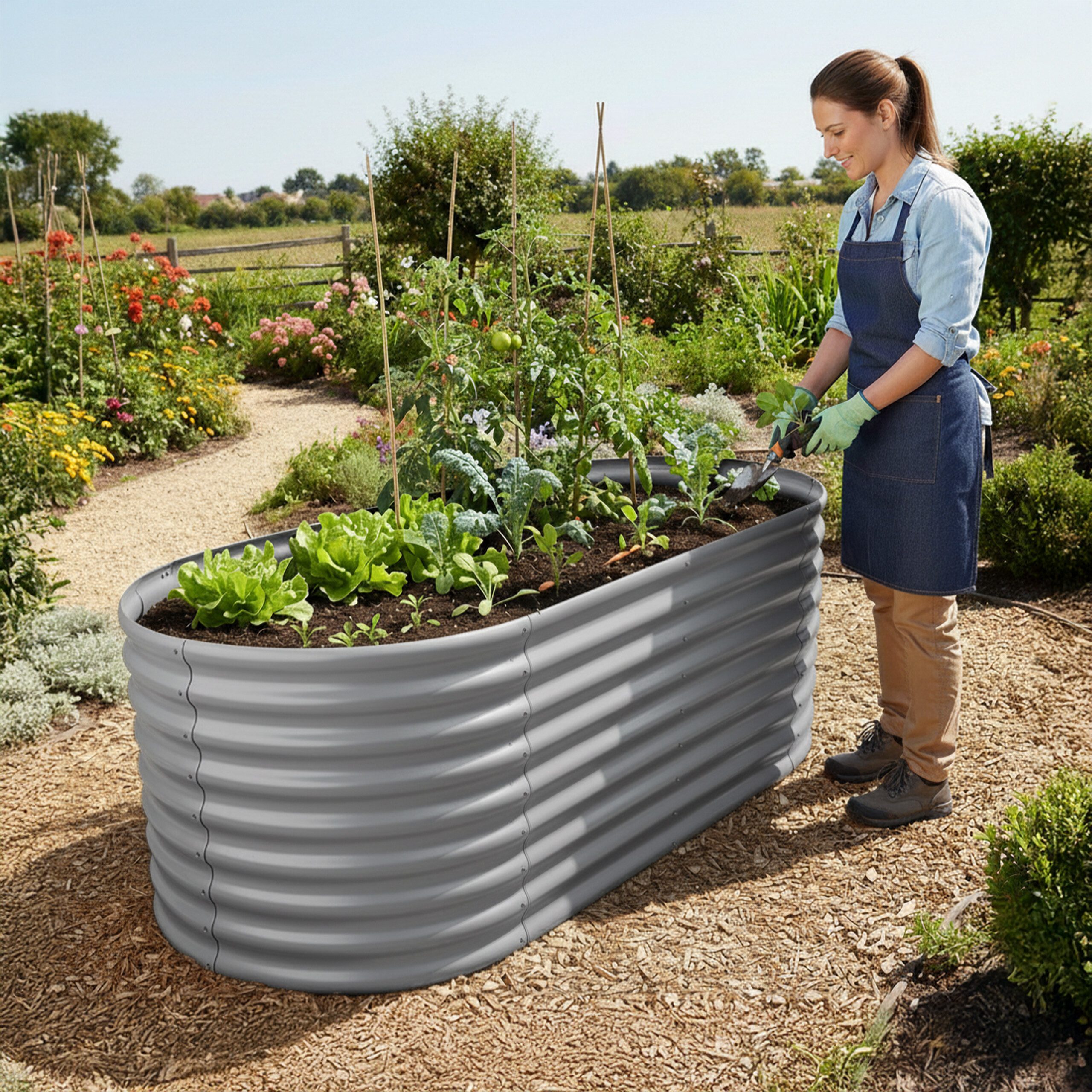 relaxdays Hochbeet Metall halbrund, Hellgrau