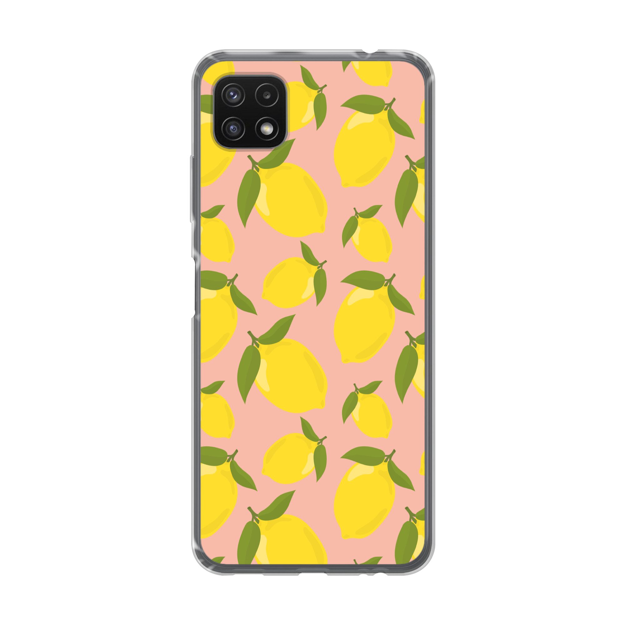 MuchoWow Handyhülle für Samsung Galaxy A22 5G Zitronen - Gelb - Rosa - Muster - Obst, Smartphone-Bumper, Print, Handy Schutzhülle Dünn