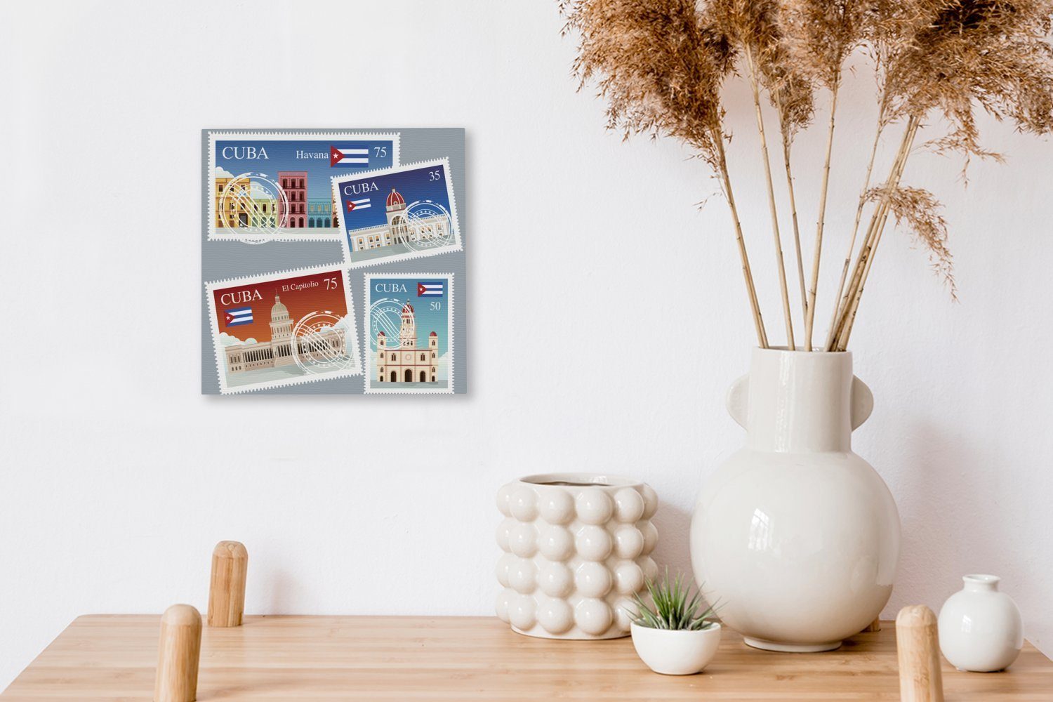 Bilder Briefmarken, vier Illustration von Eine Leinwandbild für kubanischen Leinwand Wohnzimmer St), (1 OneMillionCanvasses® Schlafzimmer