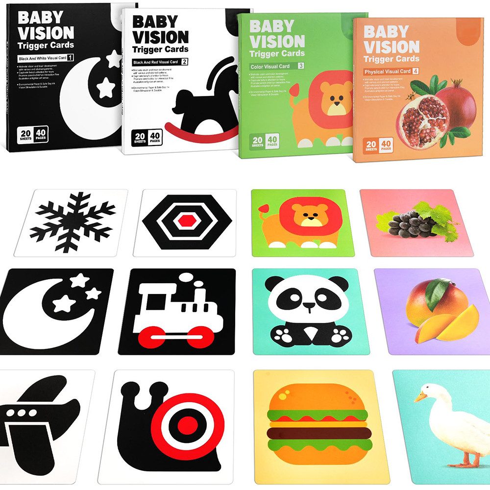 CLTYQ Lernspielzeug Sensory Toys Karten,20 Schwarz & Weiße Lernkarten für Kinder Kontrast (14.3x14.3cm), Montessori Kontrast-Karten,isuelle Stimulation Lernen Aktivität Karten