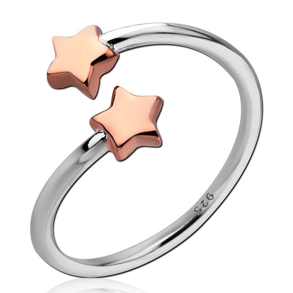 viva-adorno Silberring Damenring offen Verlobungsring 925 Sterlingsilber Rosegold Sterne, zweifarbig Fingerring bicolor