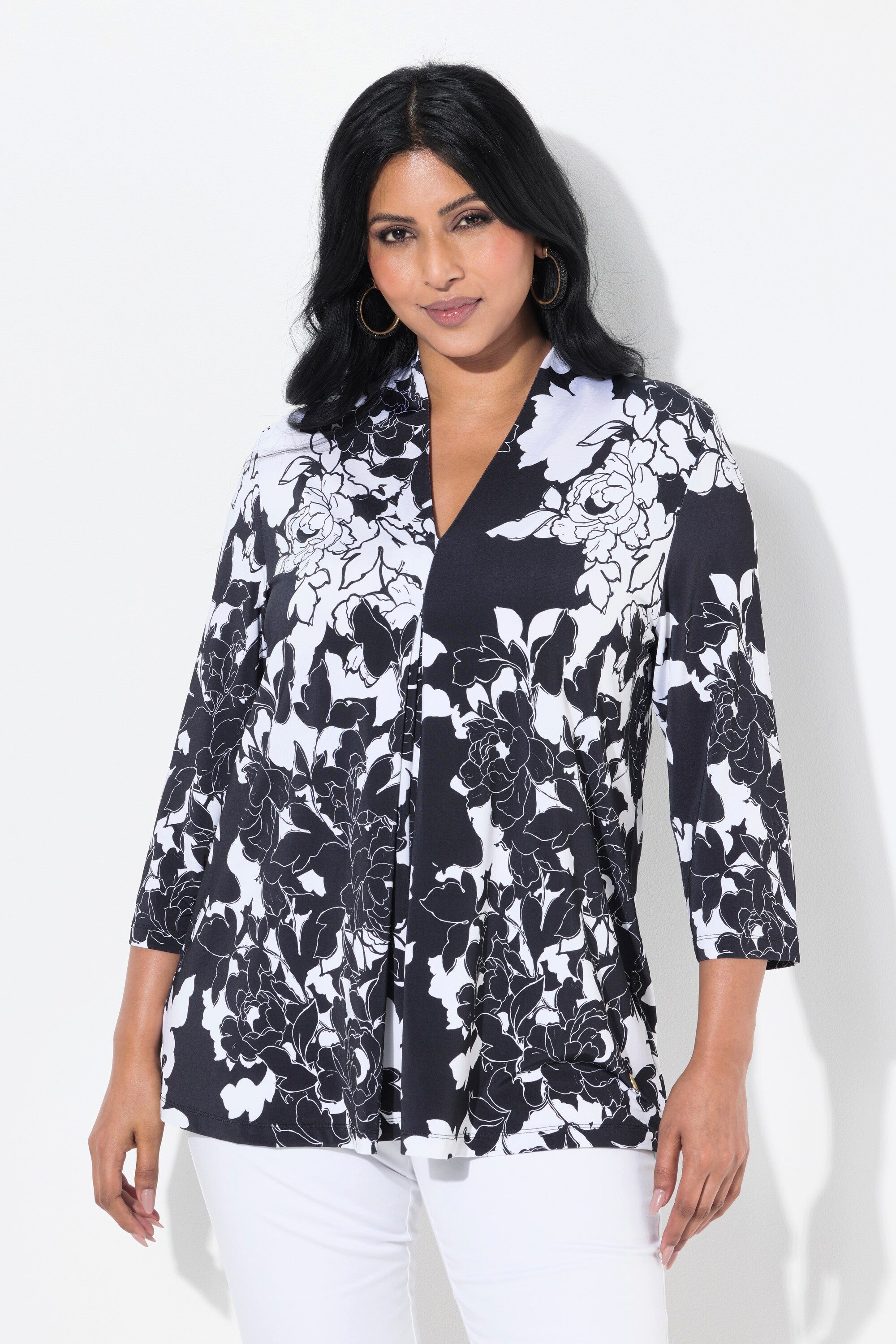 Ulla Popken T-Shirt Slinkyshirt Blüten A-Linie günstig online kaufen