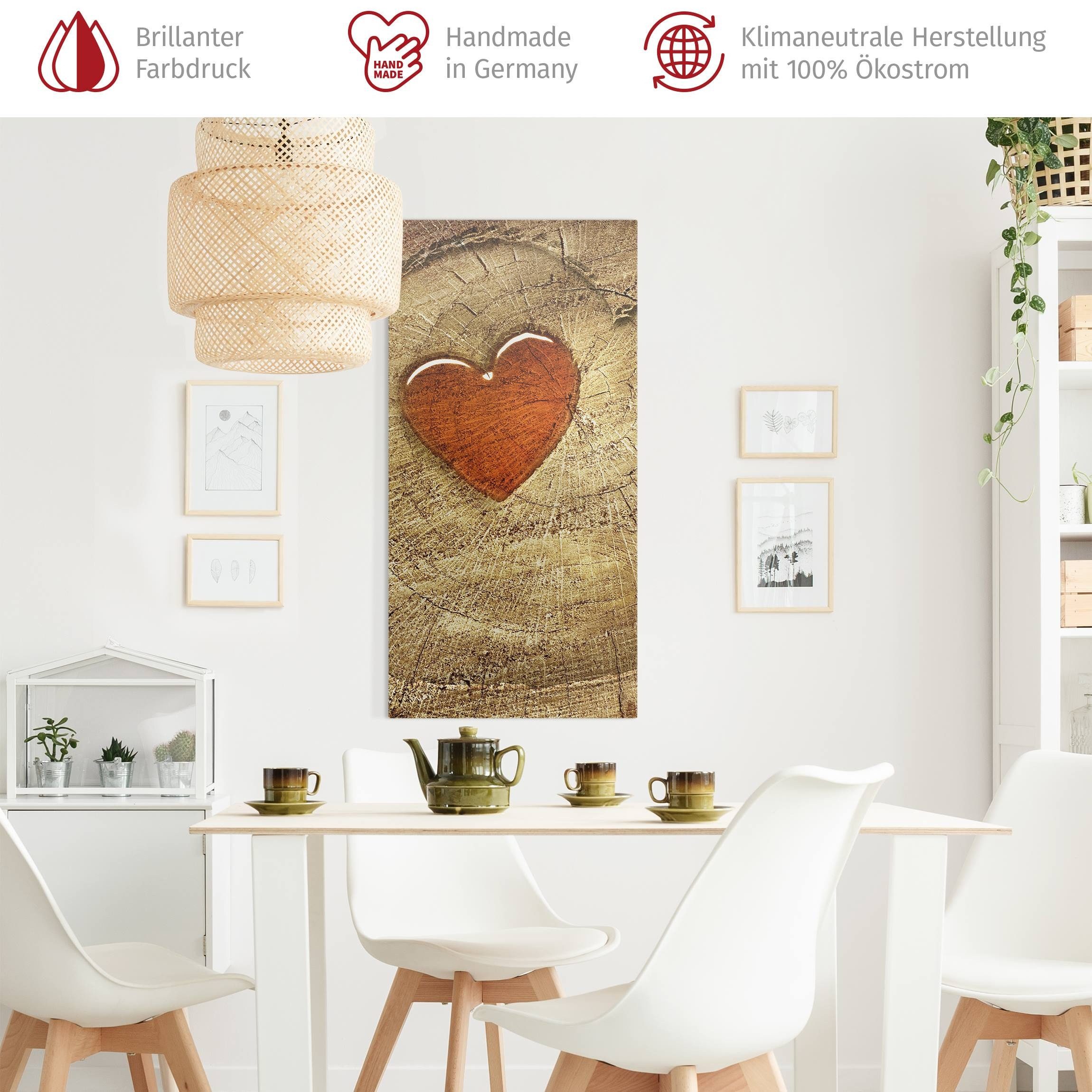 Bilderdepot24 Leinwandbild Holzoptik Herz Liebe Natural Love blau Bild auf Leinwand Groß XXL, Wohnzimmer Schlafzimmer Küche Flur Wandbild Kunstdruck Wanddeko Druck