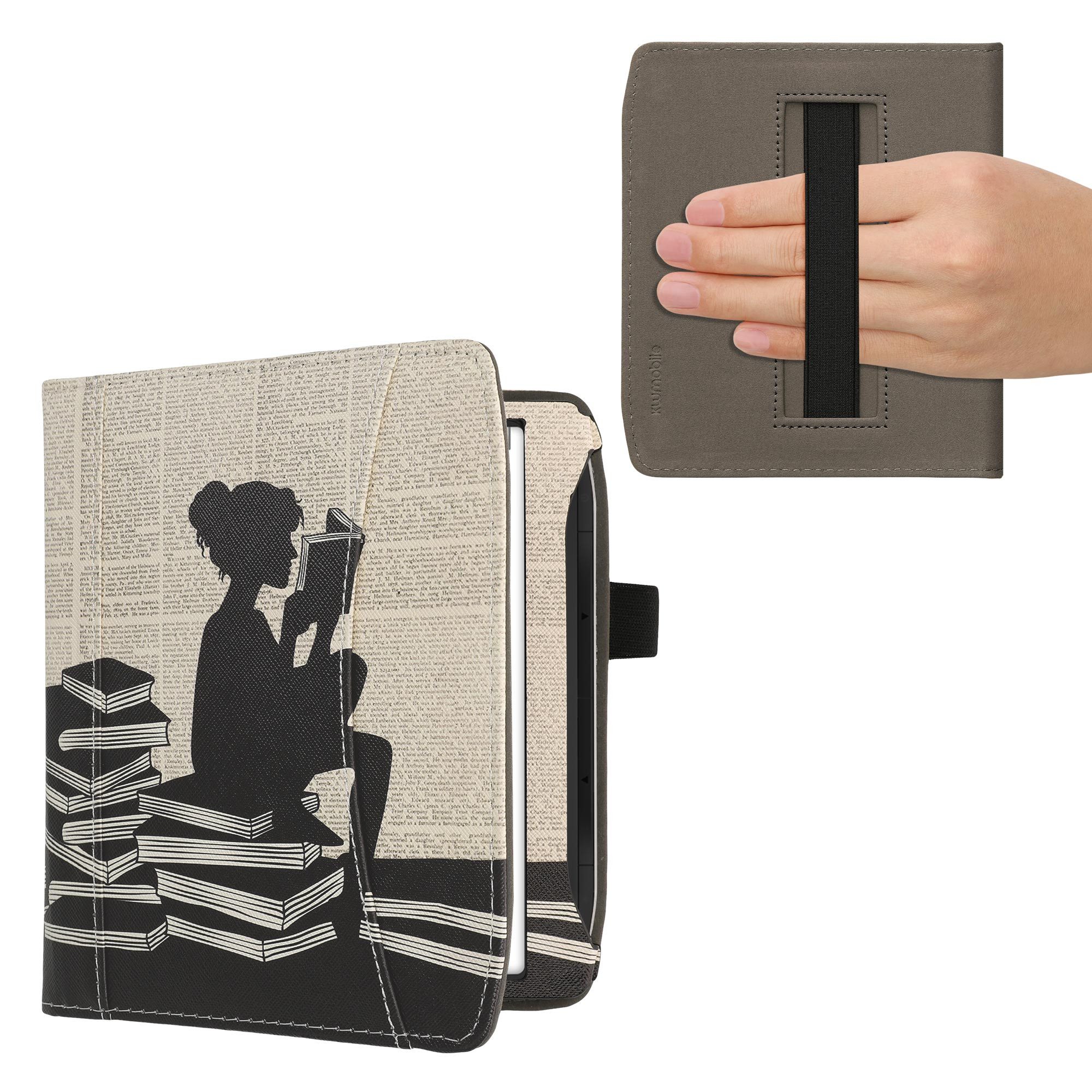 kwmobile E-Reader-Hülle Schutzhülle für Pocketbook Era / Era Color / Era Lite, Vorderfach Handschlaufe - Lesende Frau Design