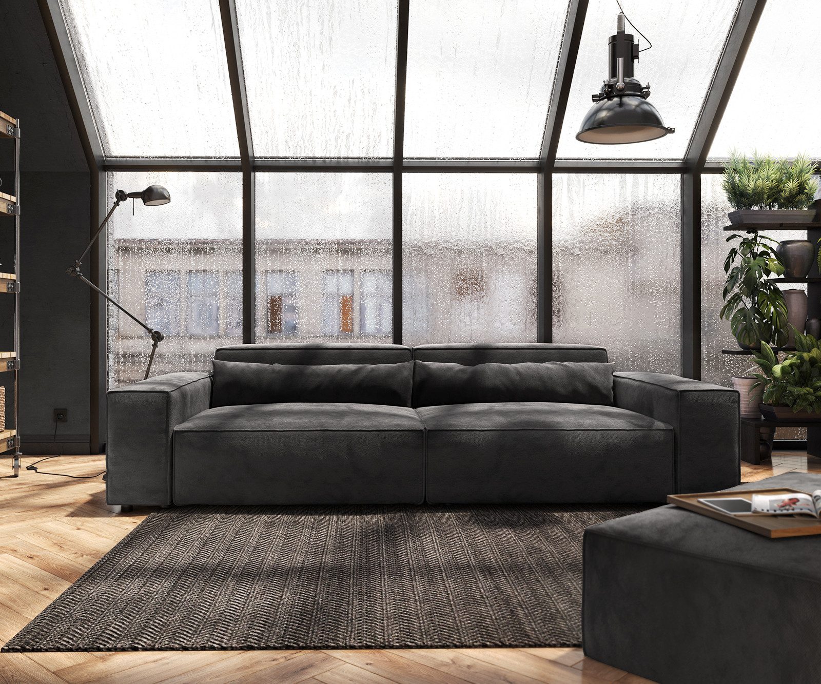 DELIFE Big-Sofa Sirpio, XL Mikrofaser Schwarz 270x130 cm mit Hocker günstig online kaufen