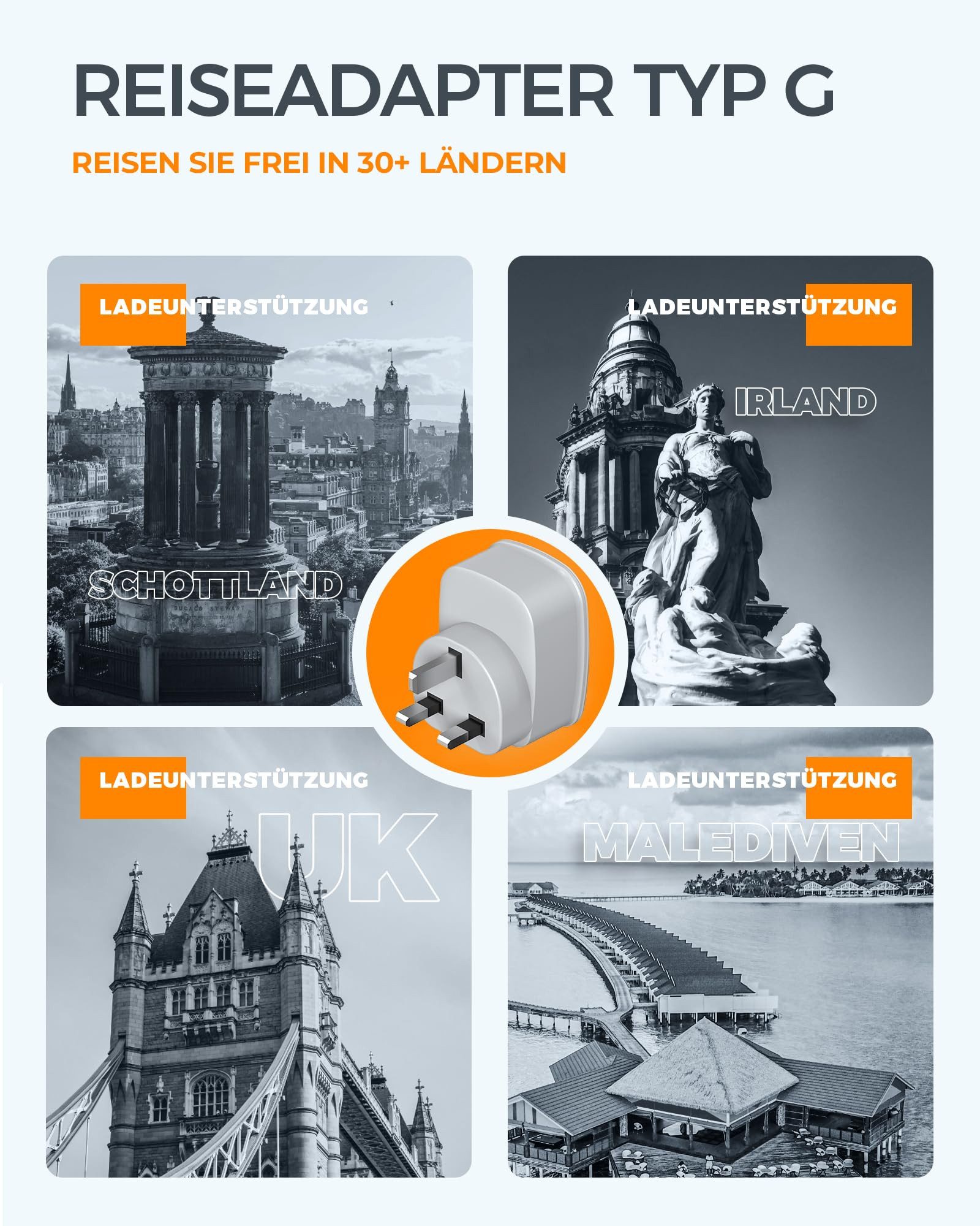 TESSAN 2 Stück klappbarer 3-in-1 Reiseadapter für UK-Stecker in EU-Steckdosen Reiseadapter AC Buchse, USB A, USB C, Typ G Buchse zu UK Plug (Typ G), 3250W UK Adapter mit USB C und USB A, Stromadapter für Irland Dubai