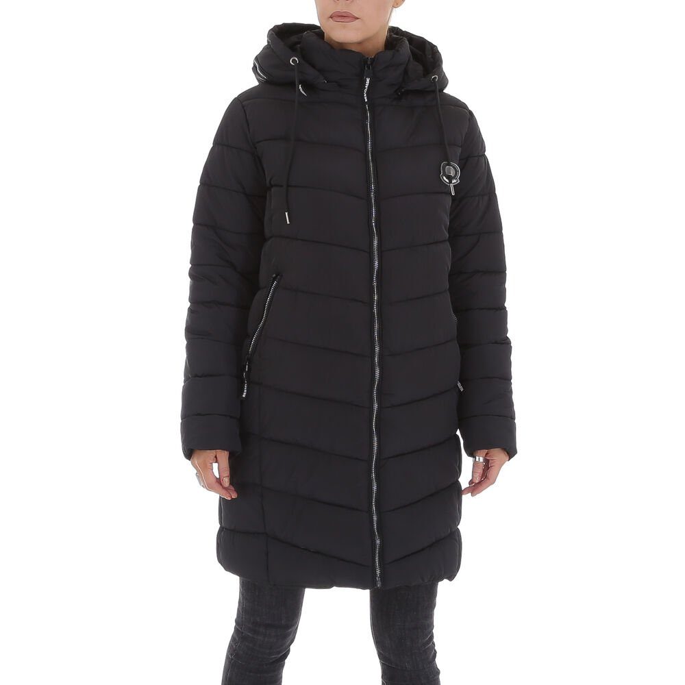 Ital-Design Winterjacke Damen Freizeit Kapuze (abnehmbar) Gefüttert  Winterjacke in Schwarz