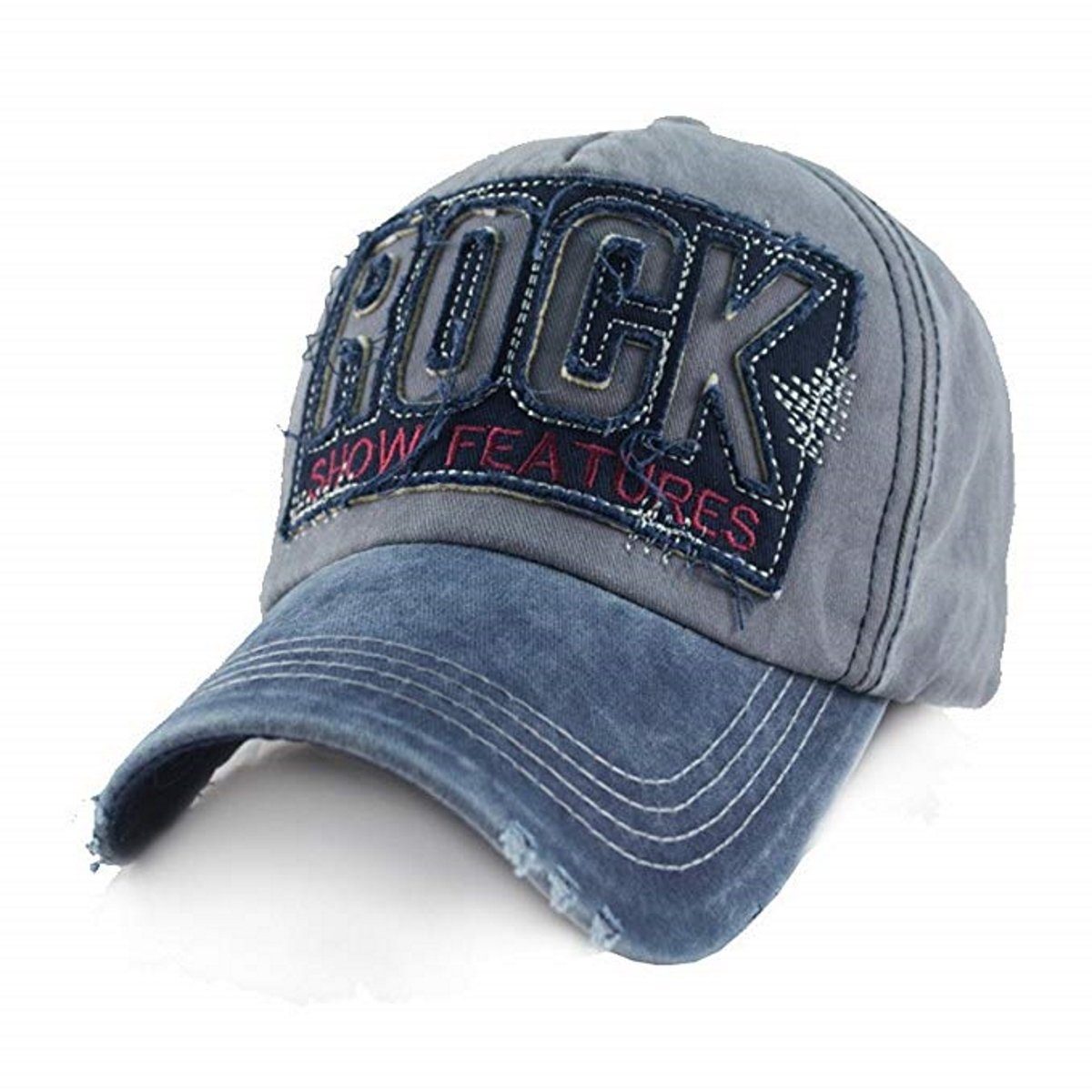 blau Used Basecap Belüftungslöchern Look Rock College Vintage Kappe Cap mit Sporty Cap Baseball