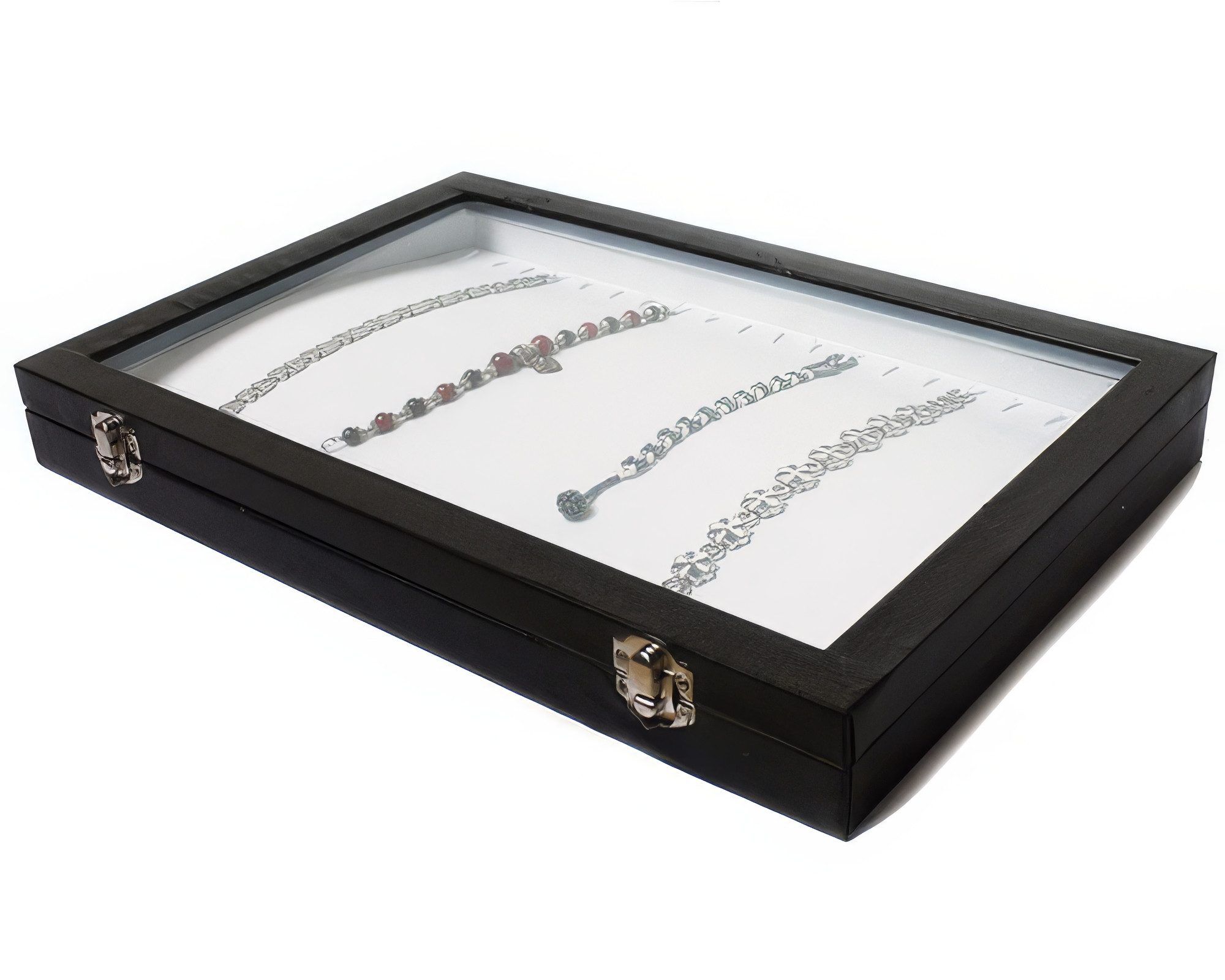 Yudu Schmuckkasten Schmucktablett Schmucklade mit Glasdeckel weiss /schwarz – Bild 3 von 3