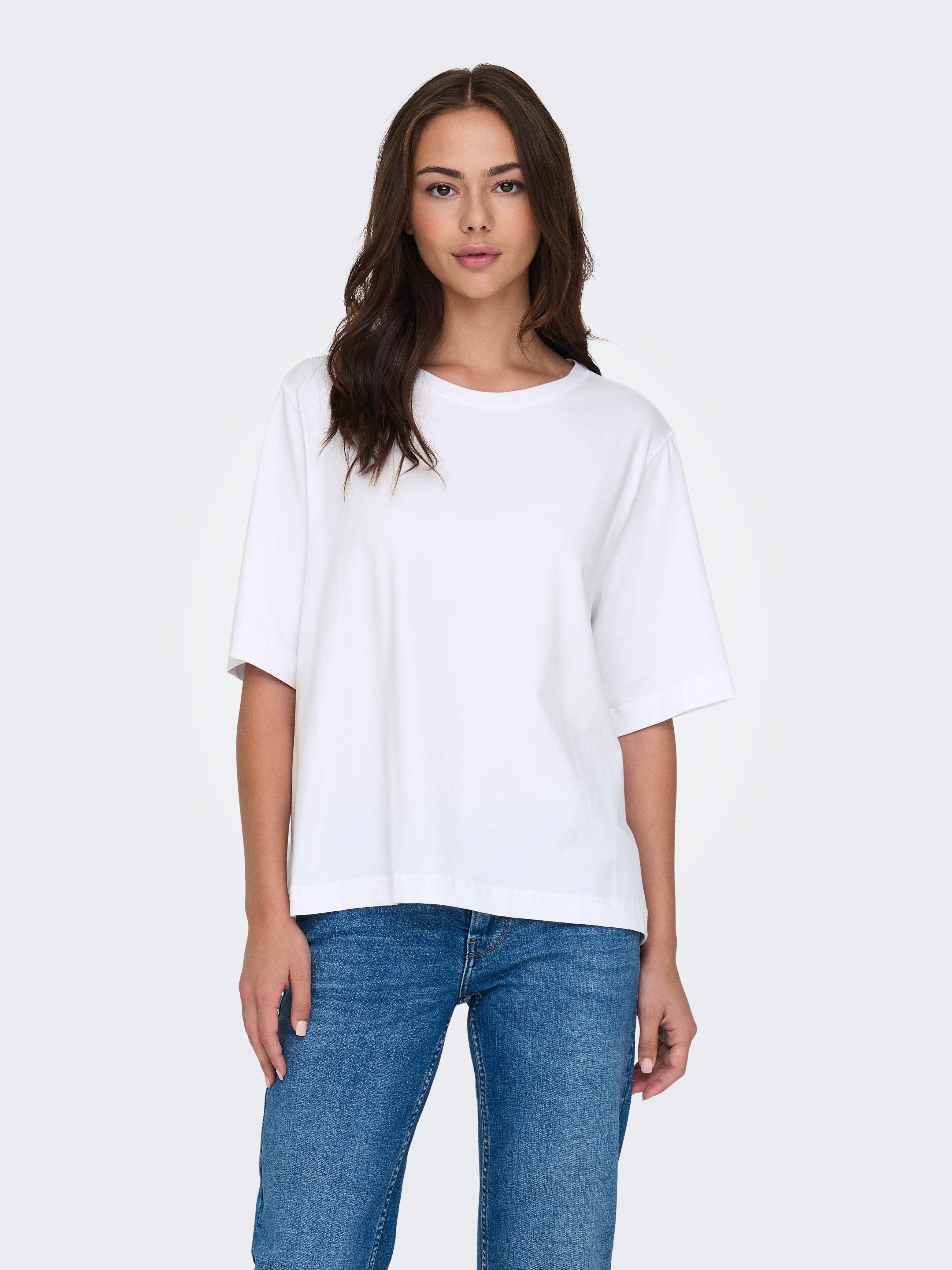 ONLY Kurzarmshirt ONLLINA S/S BOXY TEE JRS Baumwollmischung, loose fit