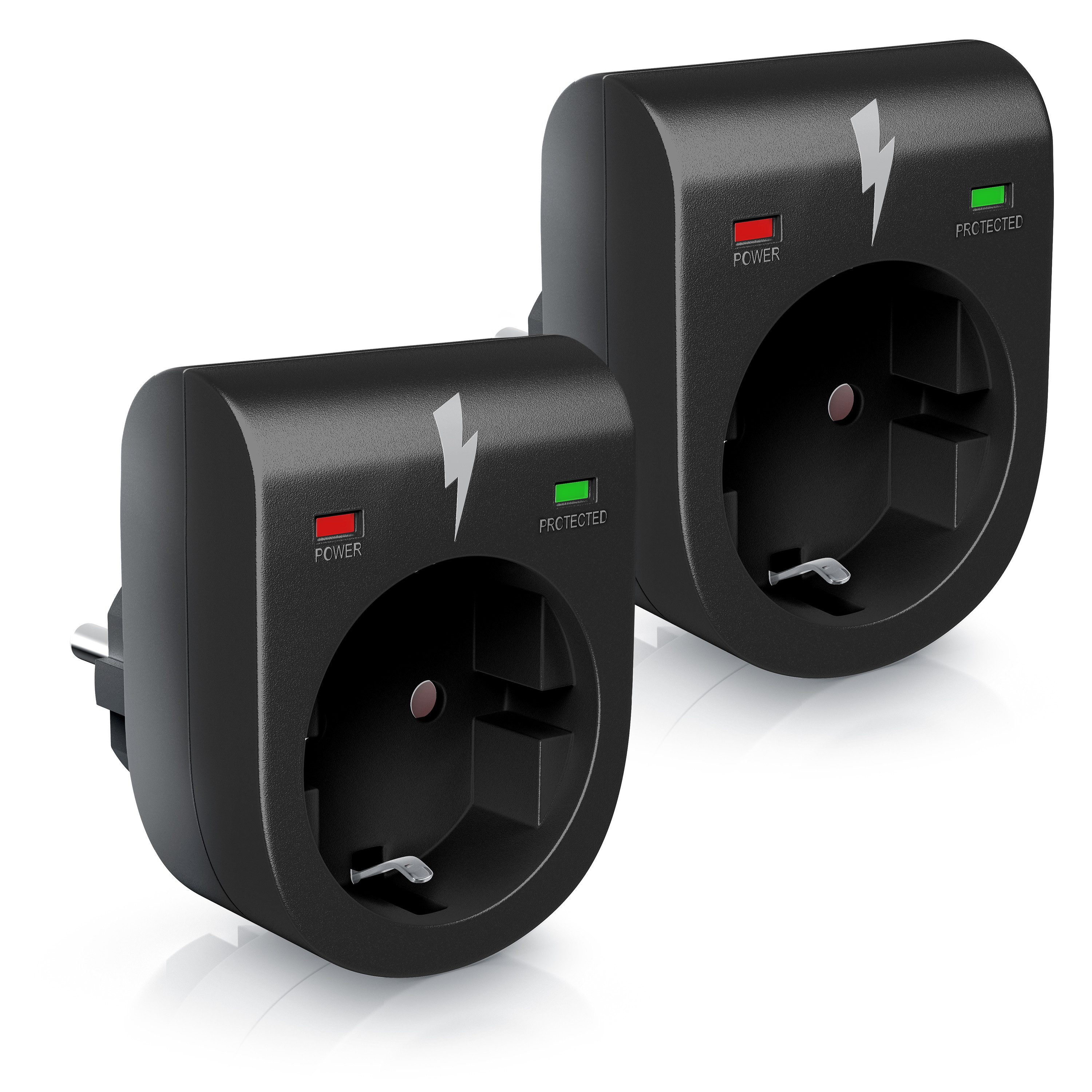 Arendo Steckdose Schuko Überspannungsschutzadapter, LED, Kindersicherung, 3500W, 2-St., IP20, integrierter Berührungsschutz, belastbar bis 16 A, LED-Anzeige