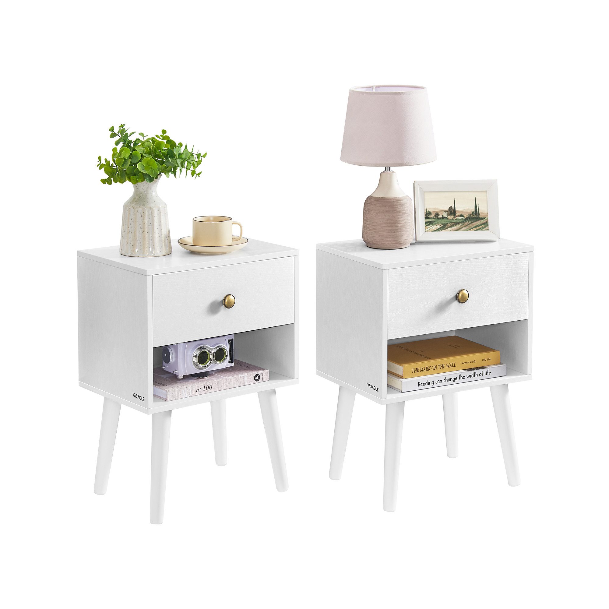 VASAGLE Nachttisch (2-St), Beistelltisch mit Schublade, offene Ablage, Holz günstig online kaufen