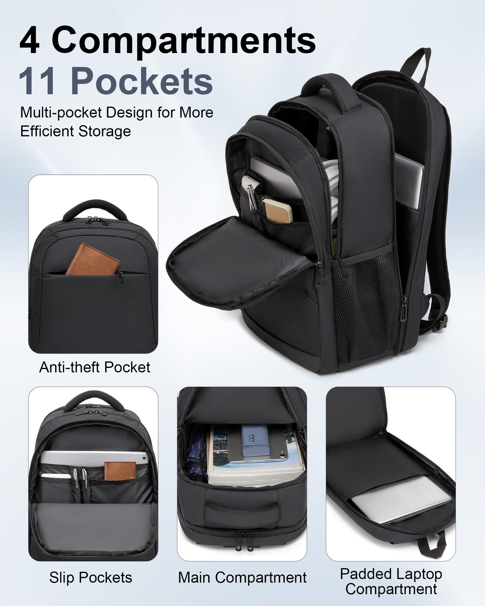 KONO Rucksack Laptop 15,6 Zoll TSA-freundlich 45×30×19cm Business Rucksack