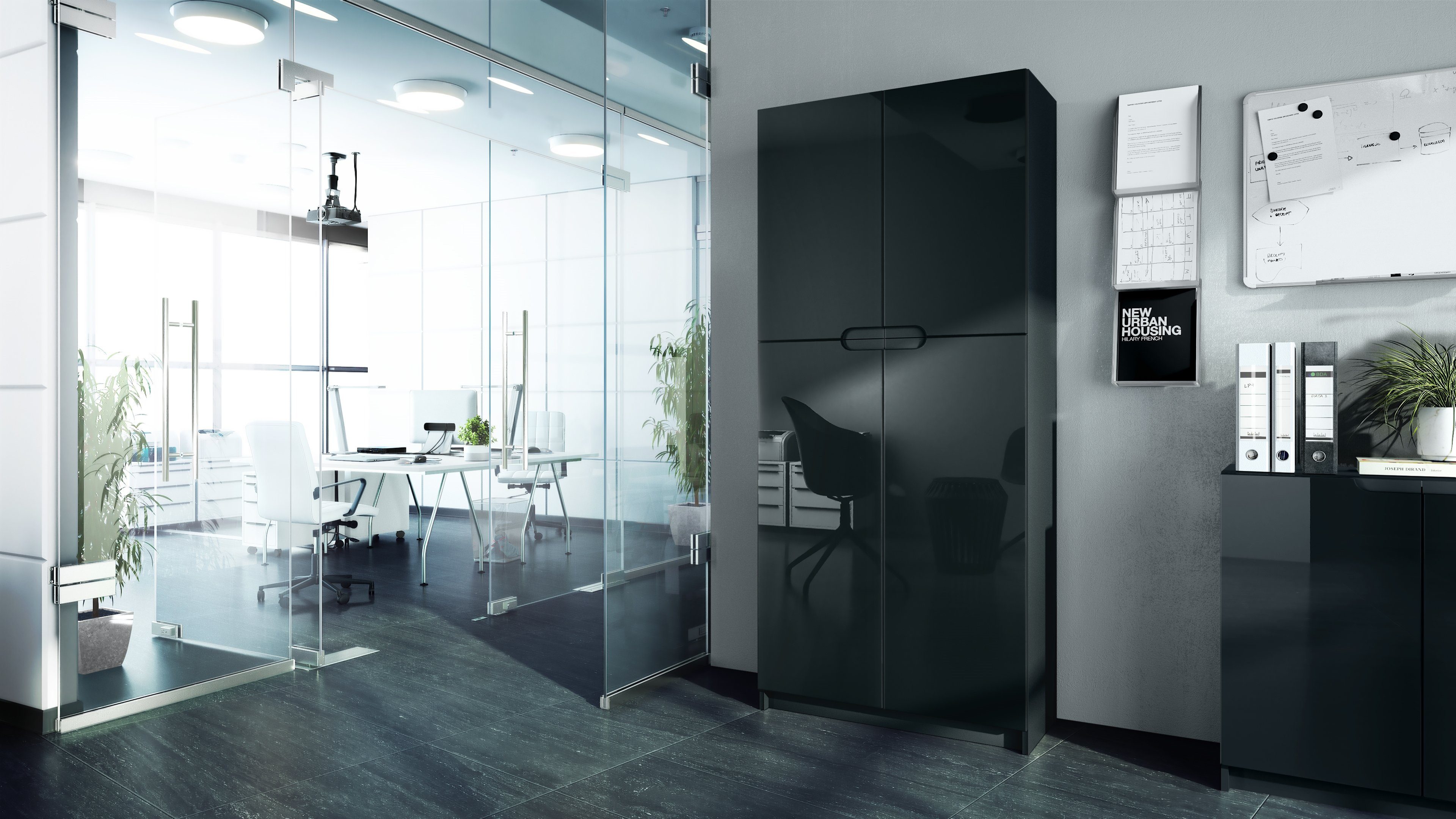 Vladon Aktenschrank Logan (Aktenschrank, mit 5 Fächern und 4 Türen) Schwarz günstig online kaufen