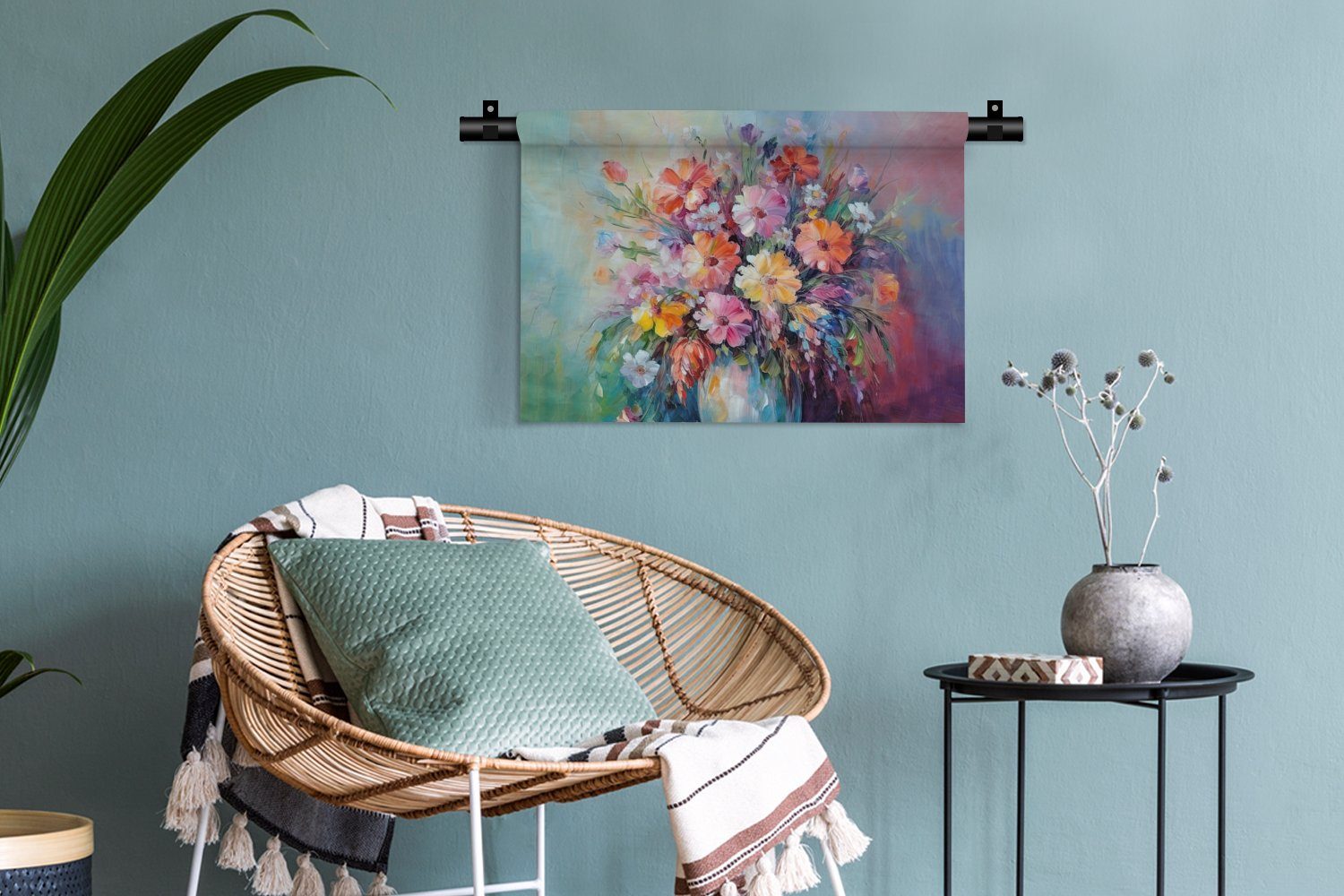 MuchoWow Wanddekoobjekt Blumen - Kunst - Blumenstrauß, Frühling Kinderzimmer Malerei Wandbehang, - Kleid, Wanddeko Schlafzimmer, für - Wohnzimmer