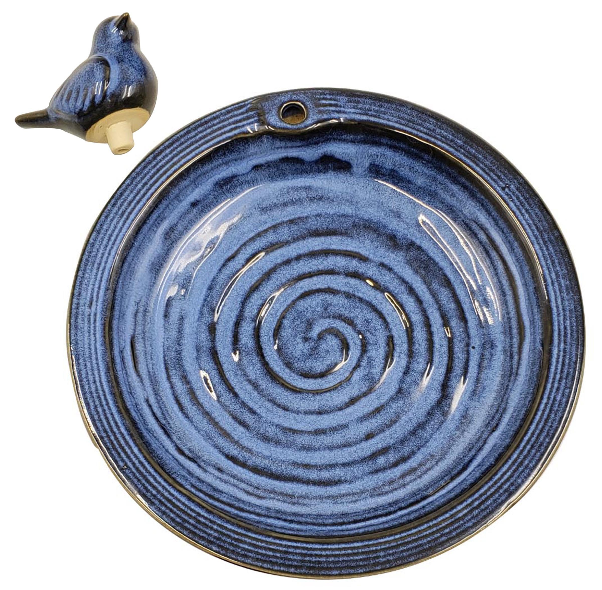 Dehner Vogeltränke Natura Vogeltränke Doppio, Ø 31.5 cm, Höhe 5 cm, aus Steinzeug gefertigt, Farbe blau