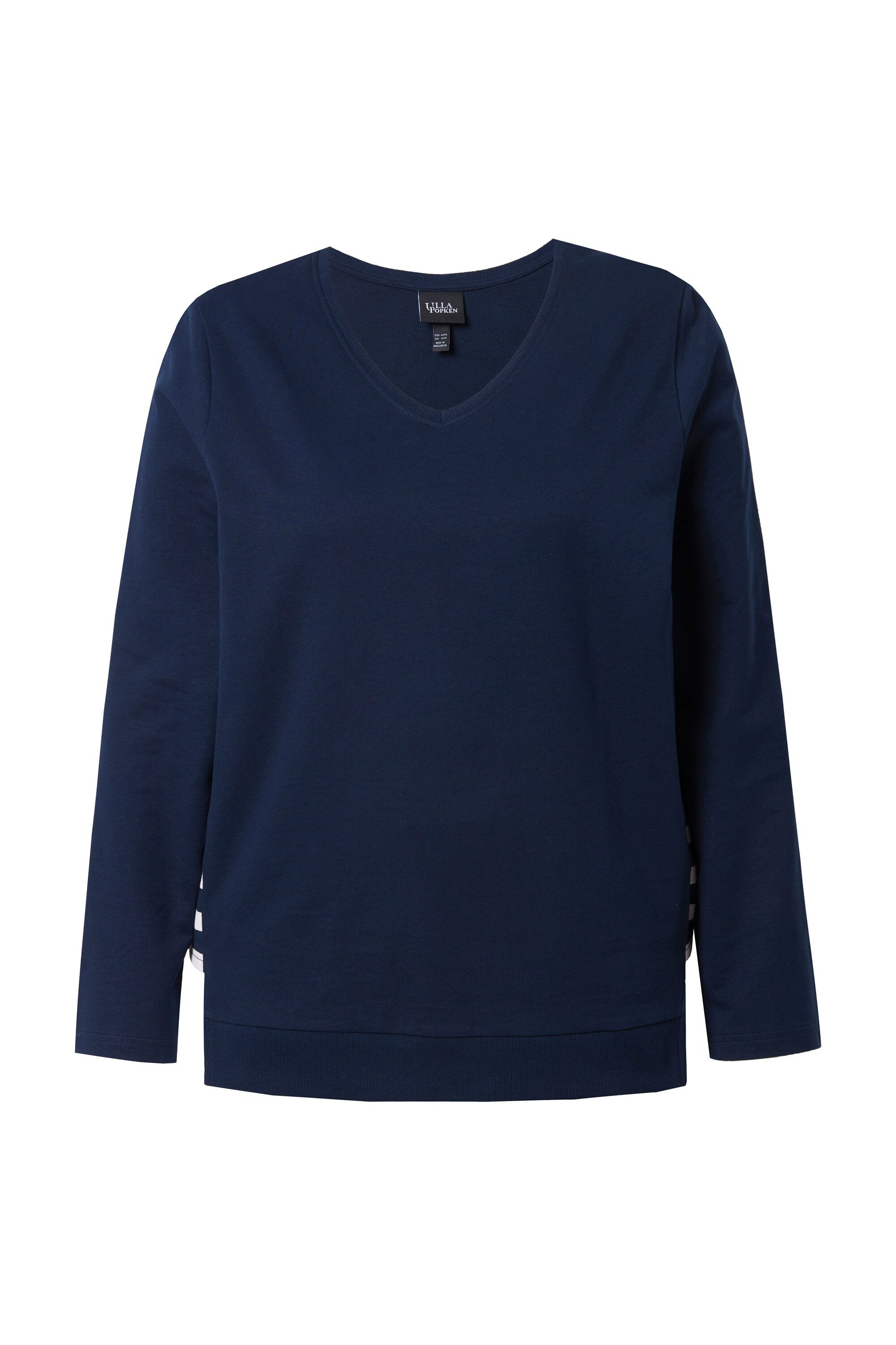 Ulla Popken Sweatshirt Sweatshirt Streifen A-Linie V-Ausschnitt Langarm günstig online kaufen