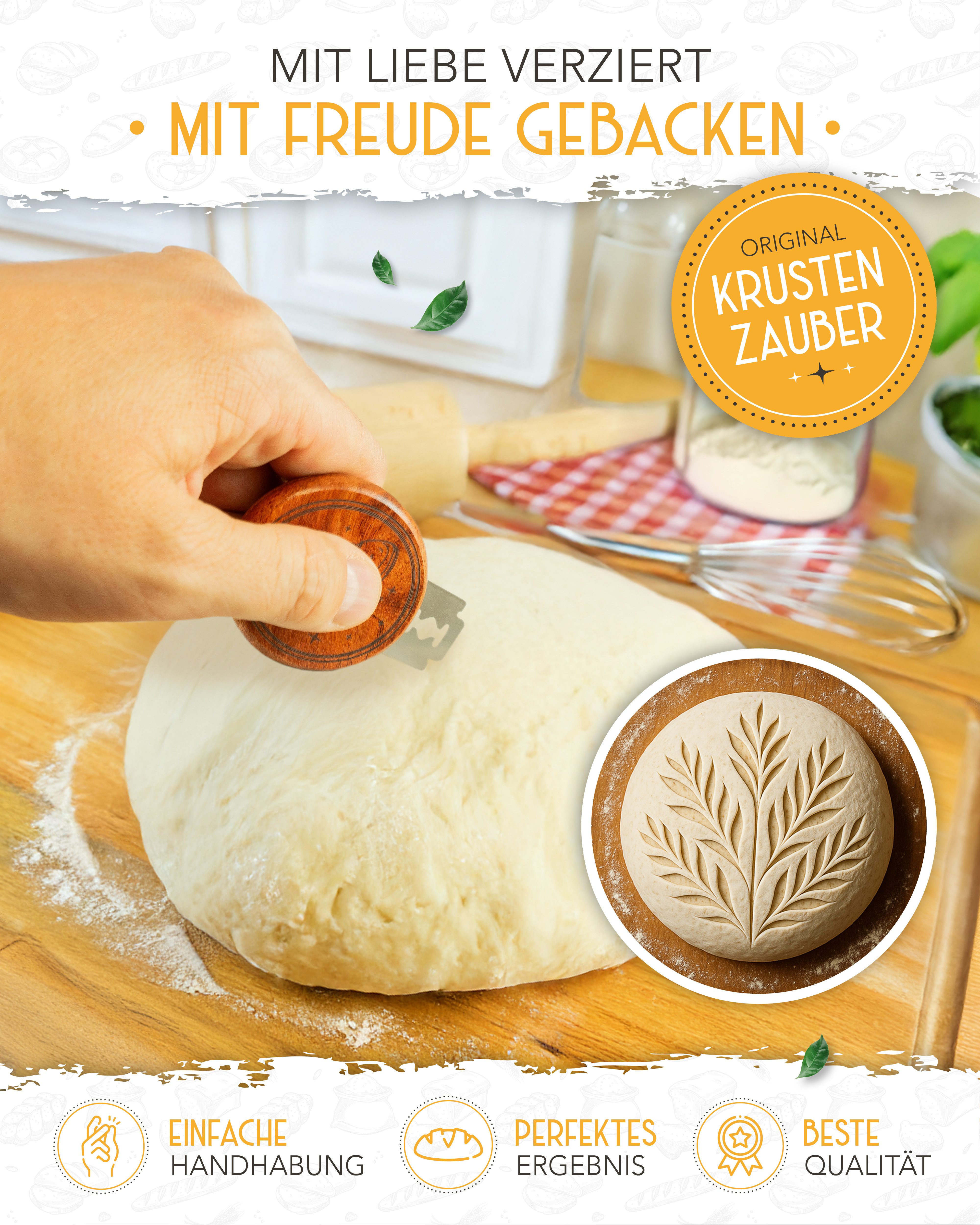 Krustenzauber Gärkorb Brot Backen Zubehör - Einzeln oder im Set - Gärkorb, Bäckermesser etc