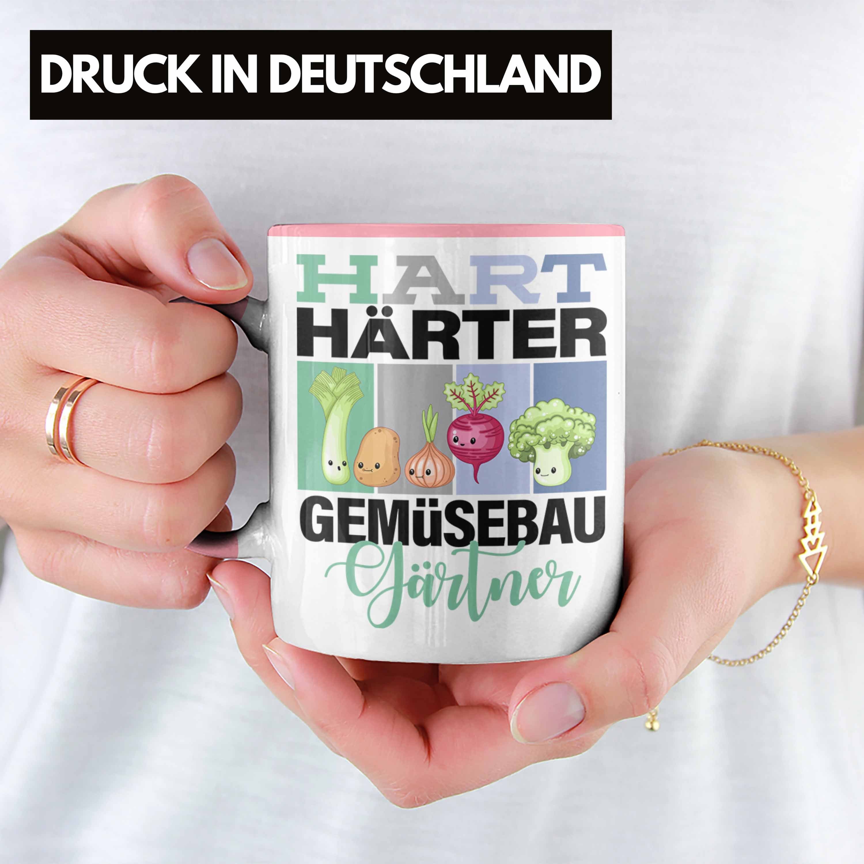 Trendation Tasse Lustige Tasse Geschenkidee Ge Rosa für Spruch "Hart Gemüsebaugärtner Härter