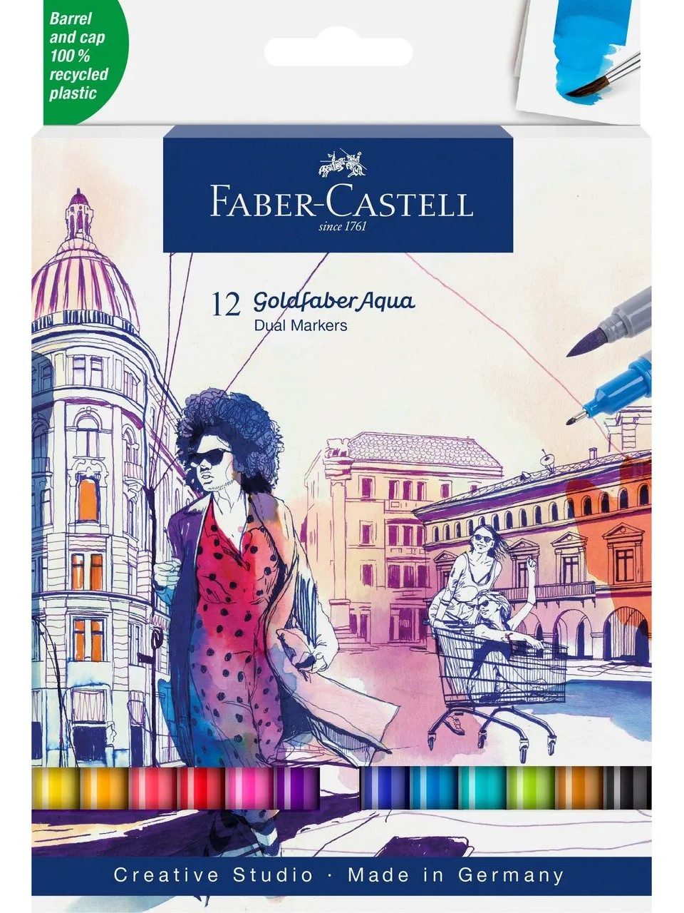 Faber-Castell Aquarellstifte Goldfaber Aqua Dual Marker 12er Etui mit zwei Spitzen