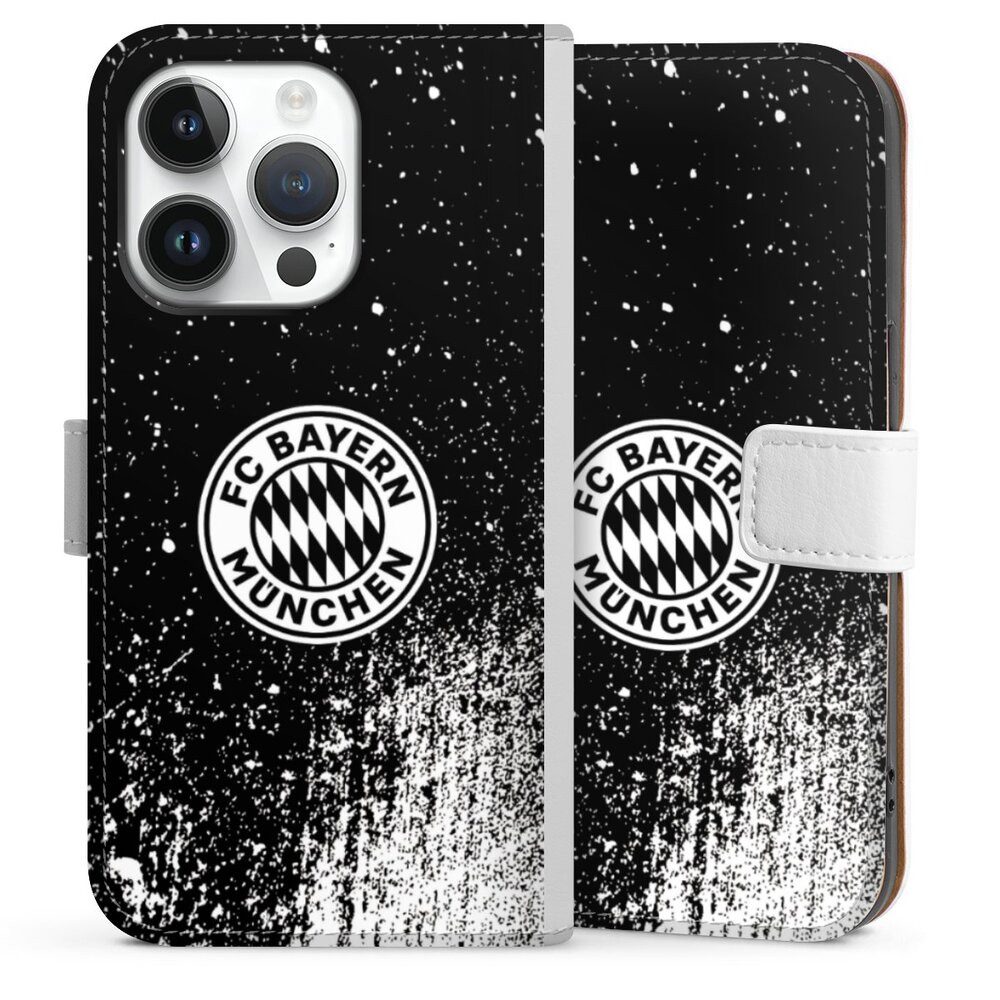 DeinDesign Handyhülle FC Bayern München Offizielles Lizenzprodukt FCB Splatter Schwarz - FCB, Apple iPhone 14 Pro Hülle Handy Flip Case Wallet Cover
