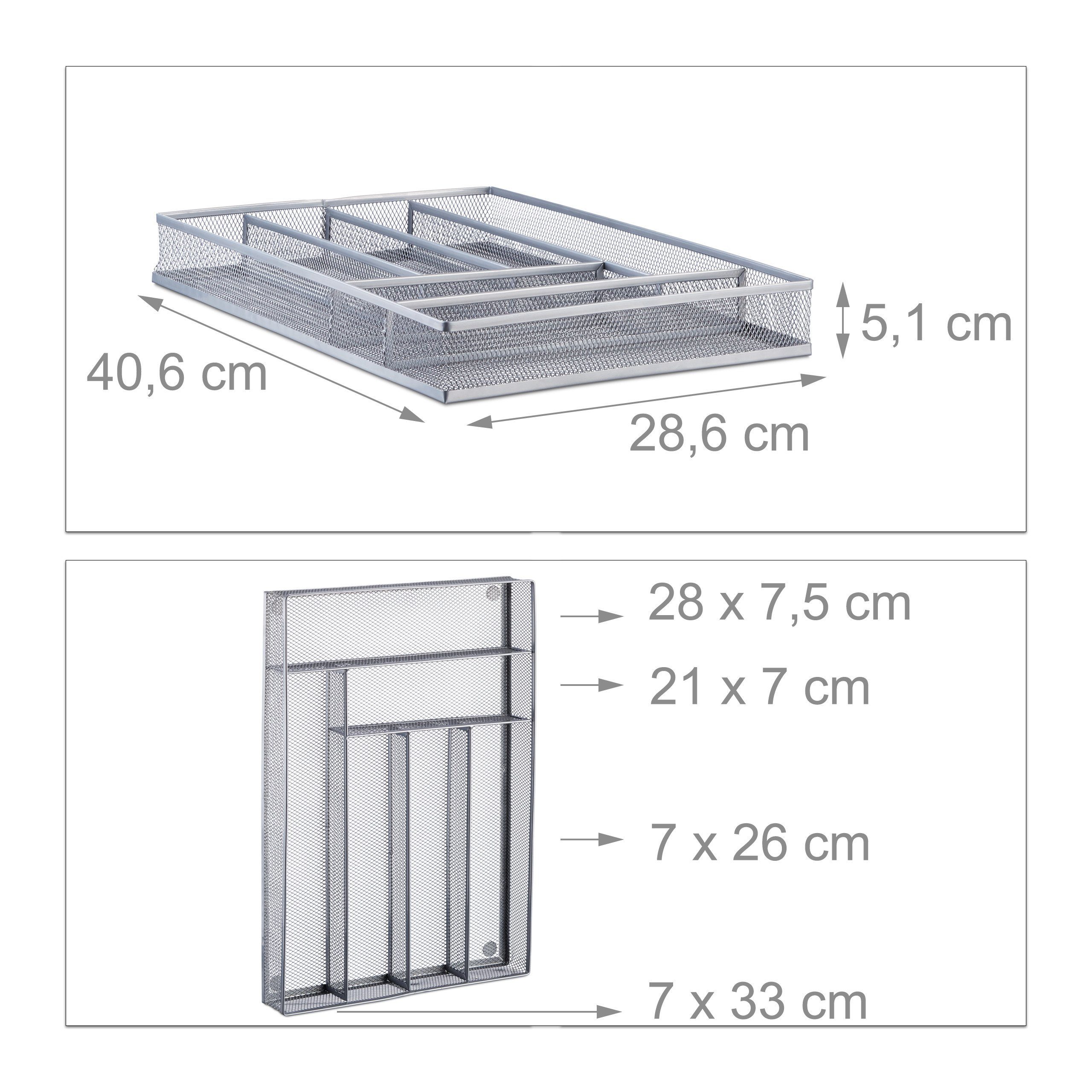 relaxdays Besteckkasten Besteckkasten L, Metallgeflecht Silber