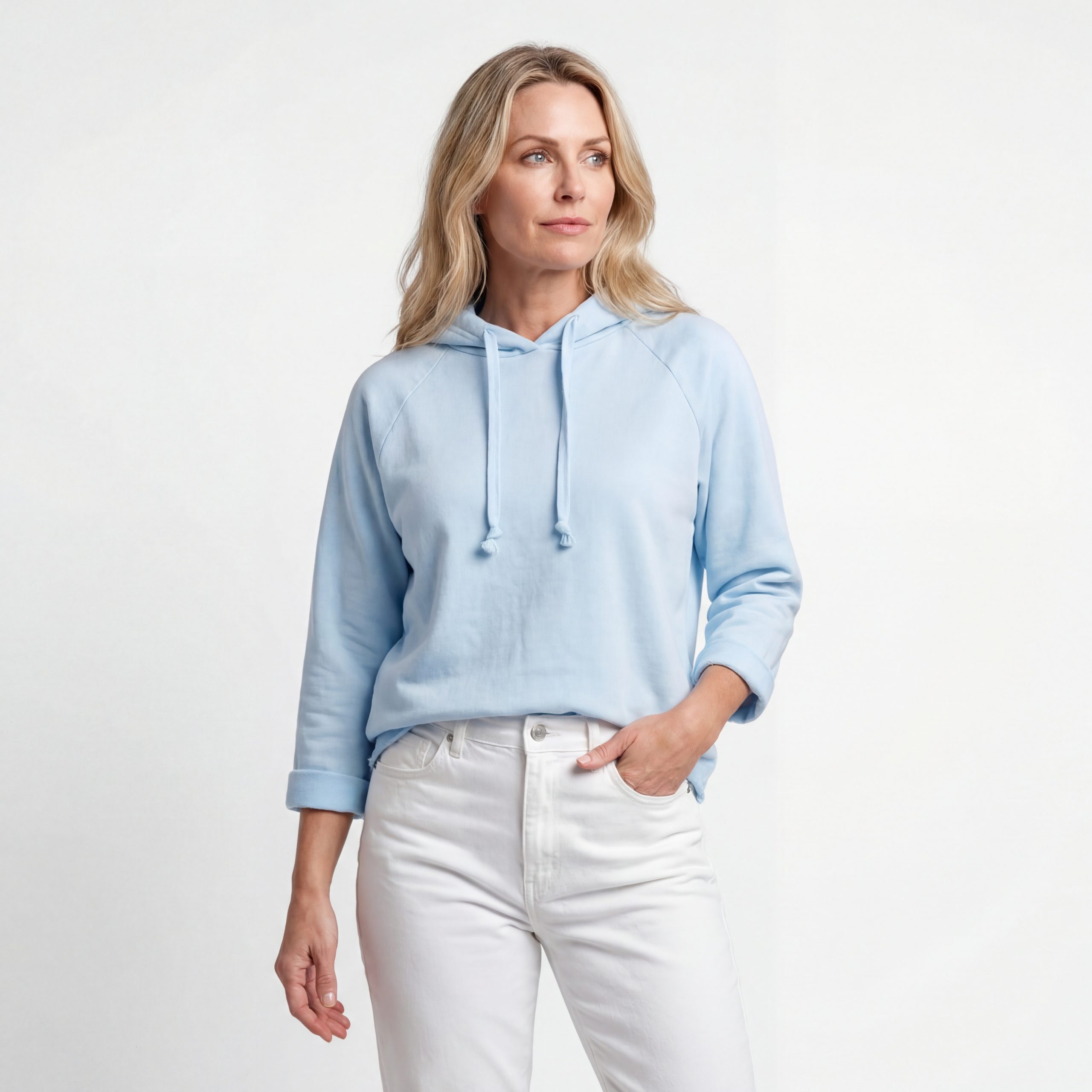 Sweatshirt Damen Langarmshirt mit Kapuze 100% Baumwolle Strand Sweater