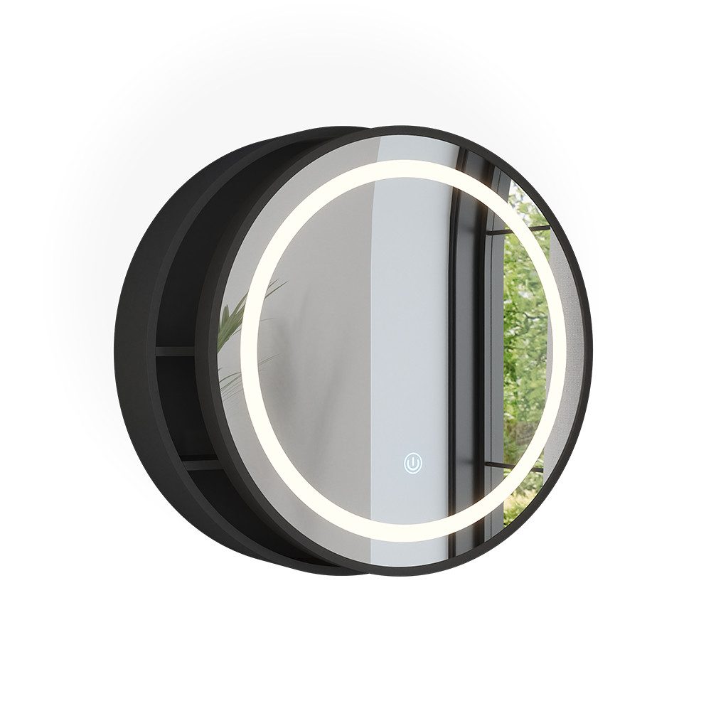 Vicco Badezimmerspiegelschrank Silva, Schwarz, 50 x 50 cm mit 5 Aufbewahrungsfächern