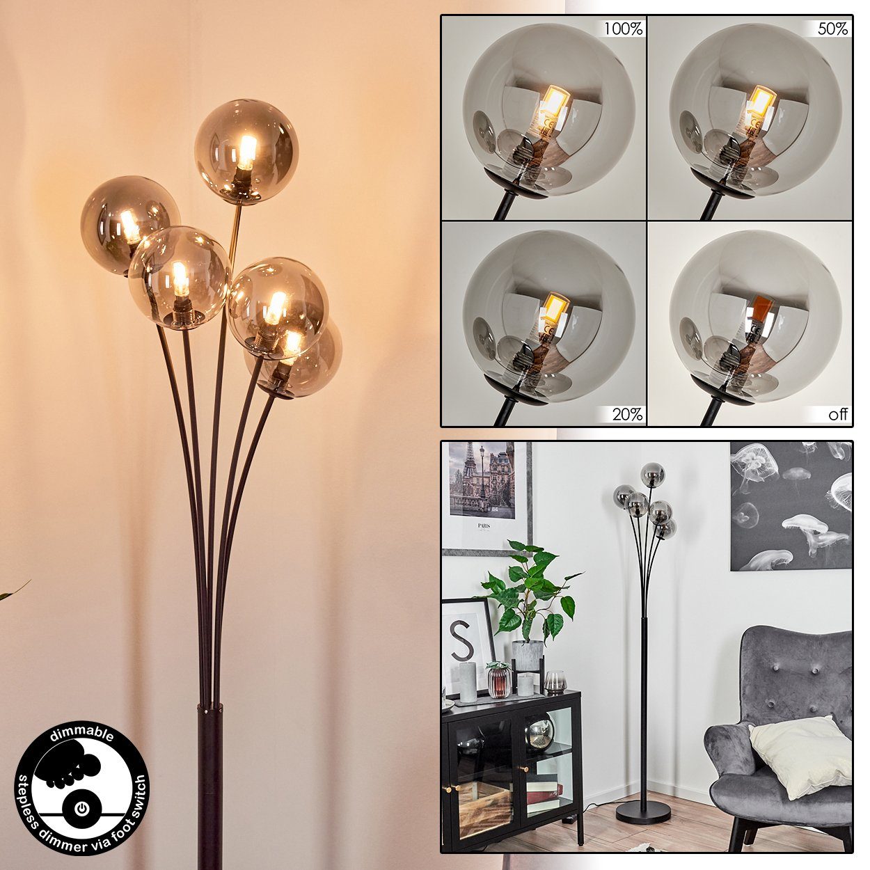 hofstein Stehlampe dimmbare Stehlampe aus Metall/Glas günstig online kaufen