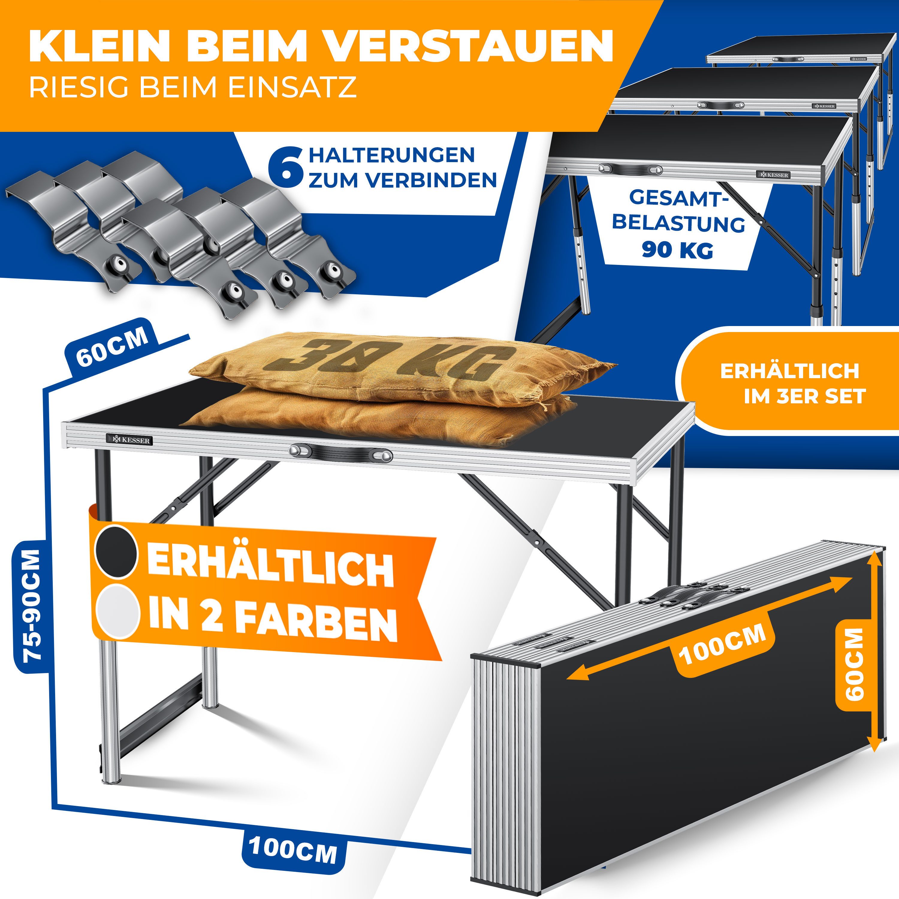 KESSER Tapeziertisch, Multifunktionstisch Profi 3- teilig, 100 60 cm günstig online kaufen